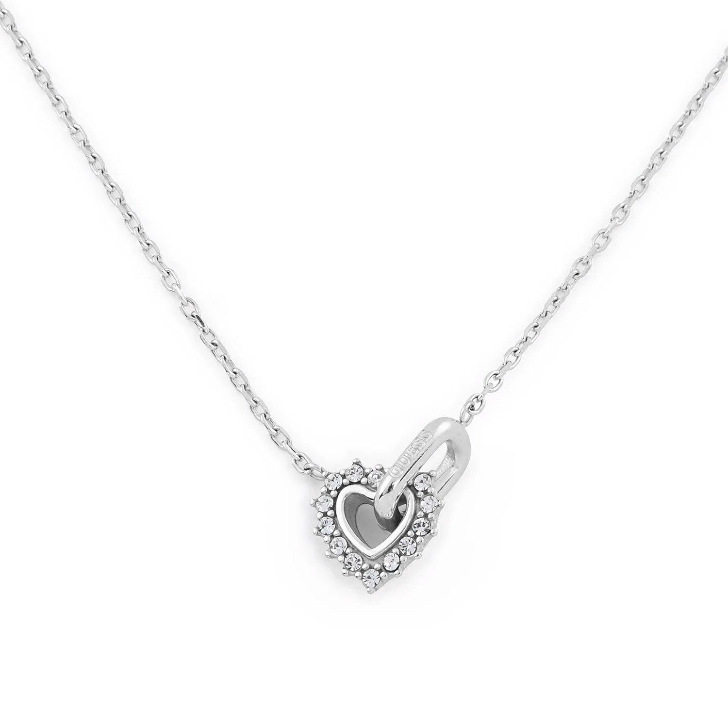Guess Herzkette JUBN05533JWRH, für Damen-Kette Herz Kristalle Silberfarben