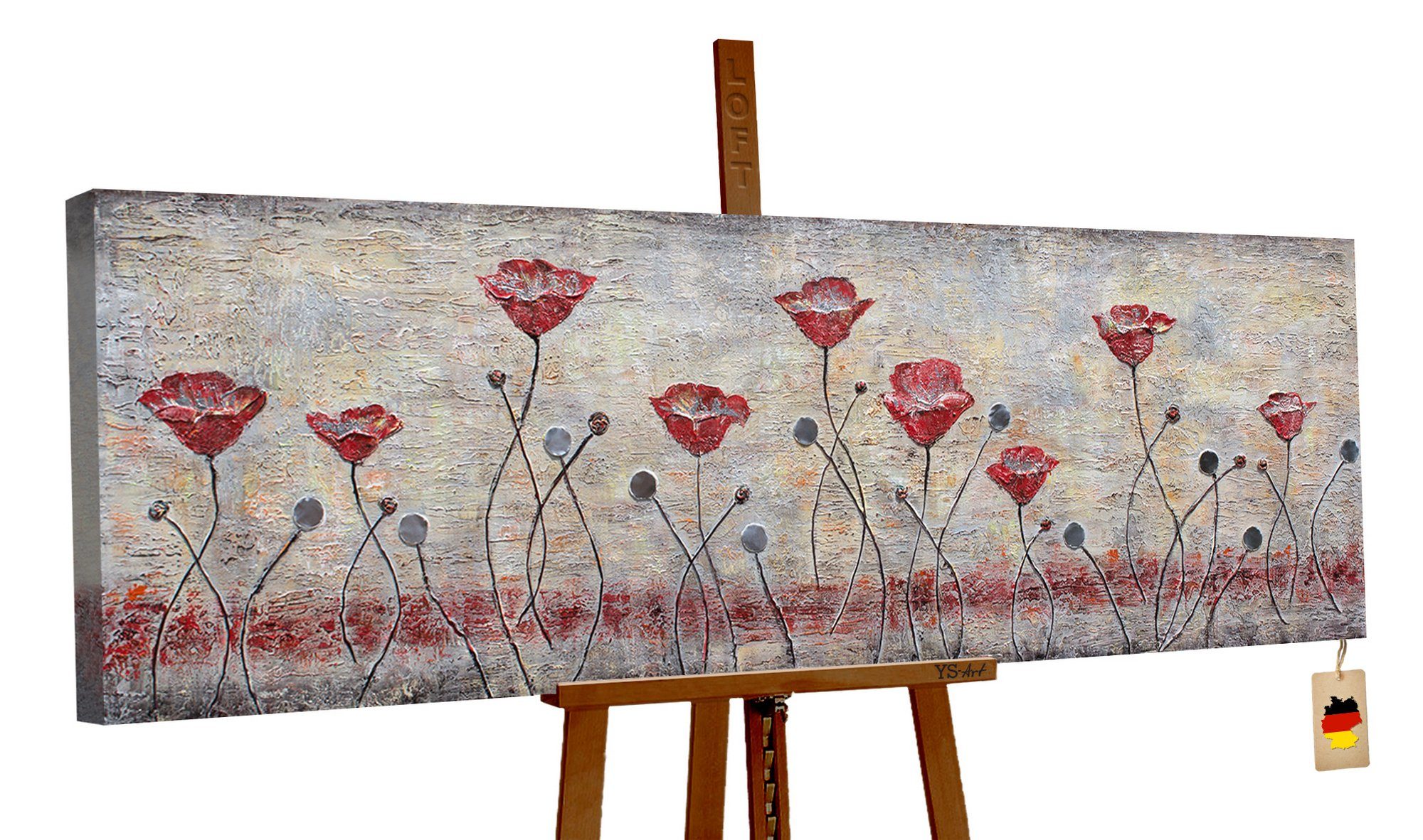YS-Art Gemälde Mohn, Blumen, Leinwand Bild Handgemalt Mohn auf dem Feld Rot