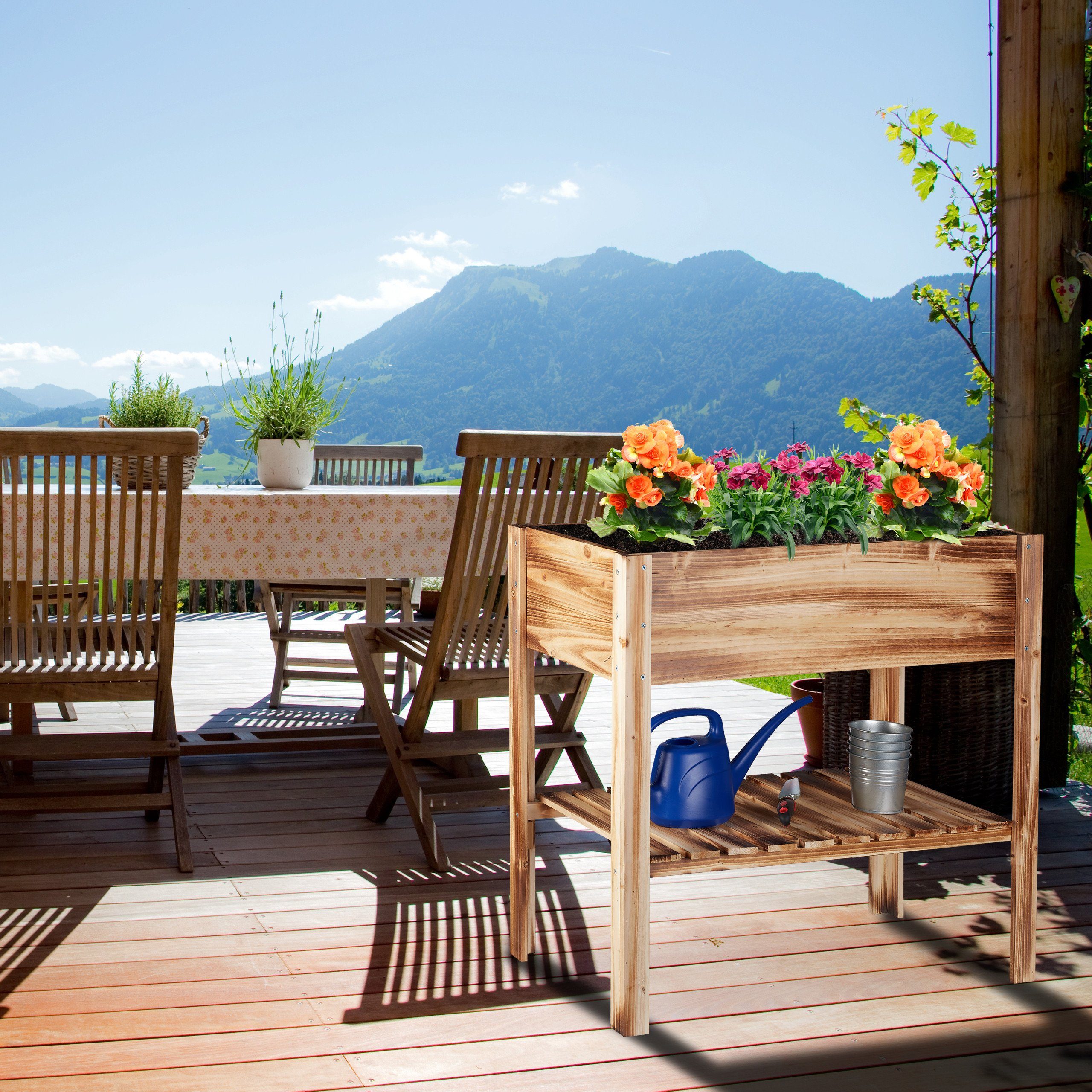 relaxdays Hochbeet Holz geflammt