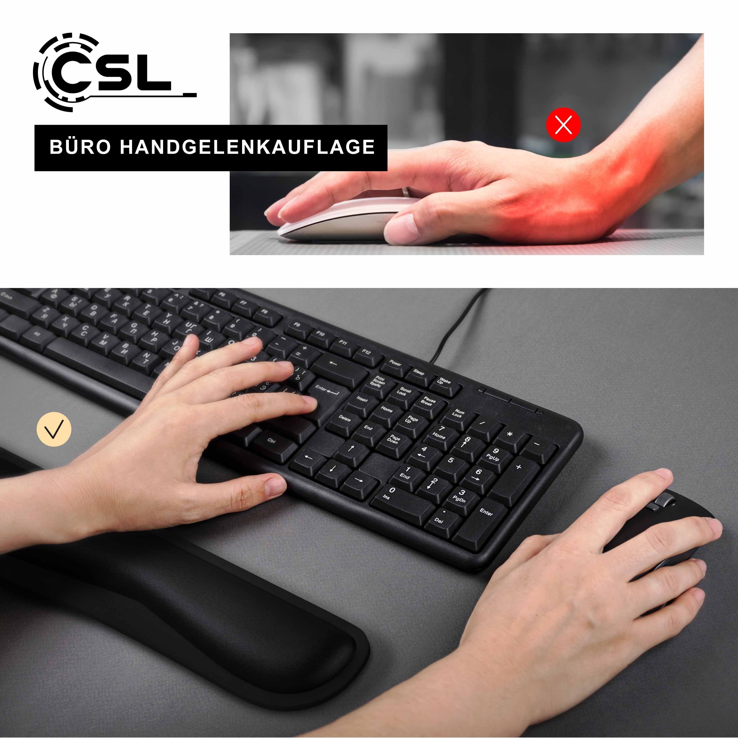 CSL Tastatur-Handballenauflage Handgelenkauflage Tastatur Keyboard, ergonomische Haltung, 43 cm, Handballenauflage atmungsaktiv abwaschbar, PC Laptop Notebook, schwarz