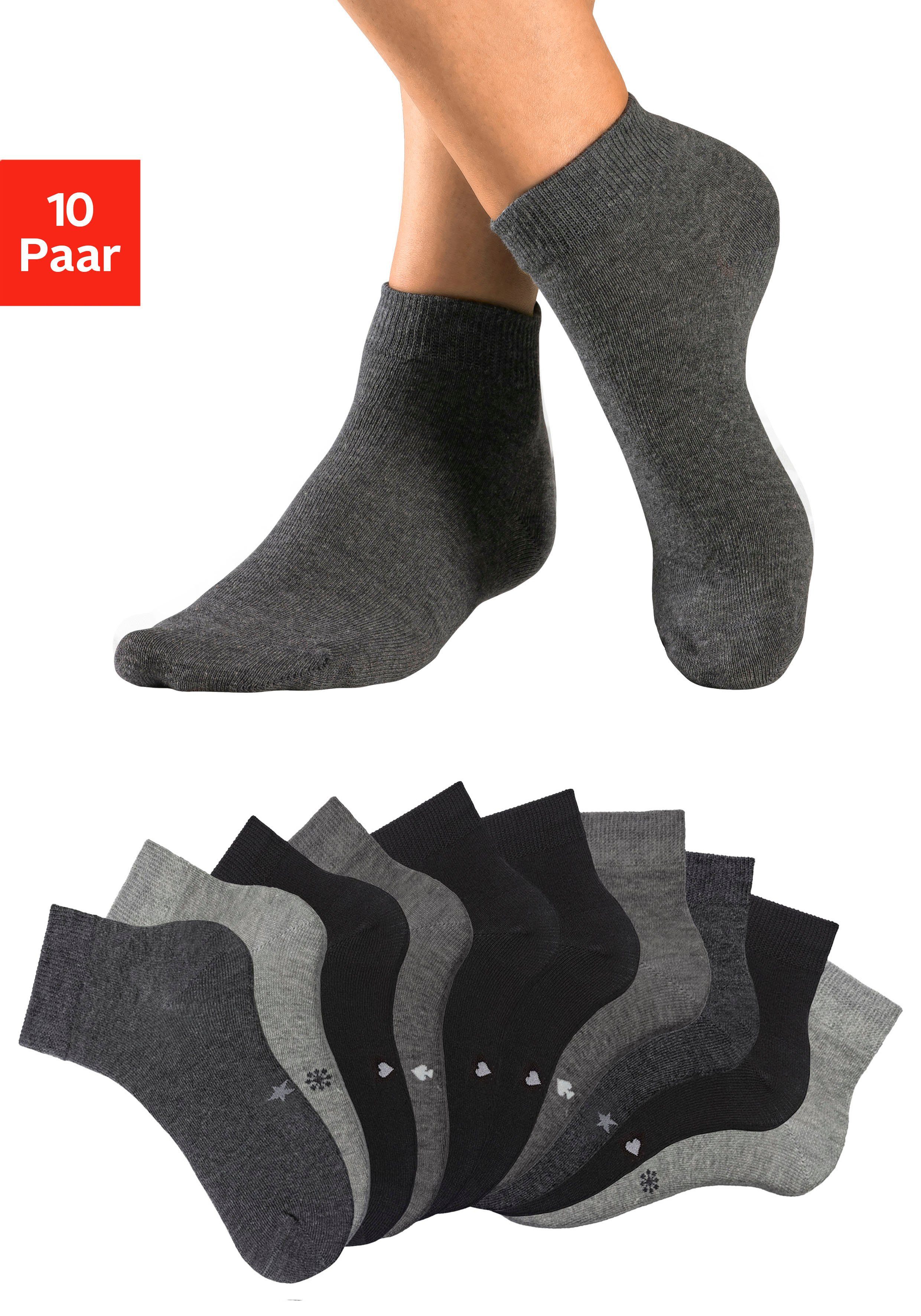 Verkaufsförderungsstrategie H.I.S Kurzsocken (Packung, 10-Paar) mit meliert, meliert, 2x eingestrickten 4x grau anthrazit 2x hellgrau meliert 2x schwarz, Symbolen