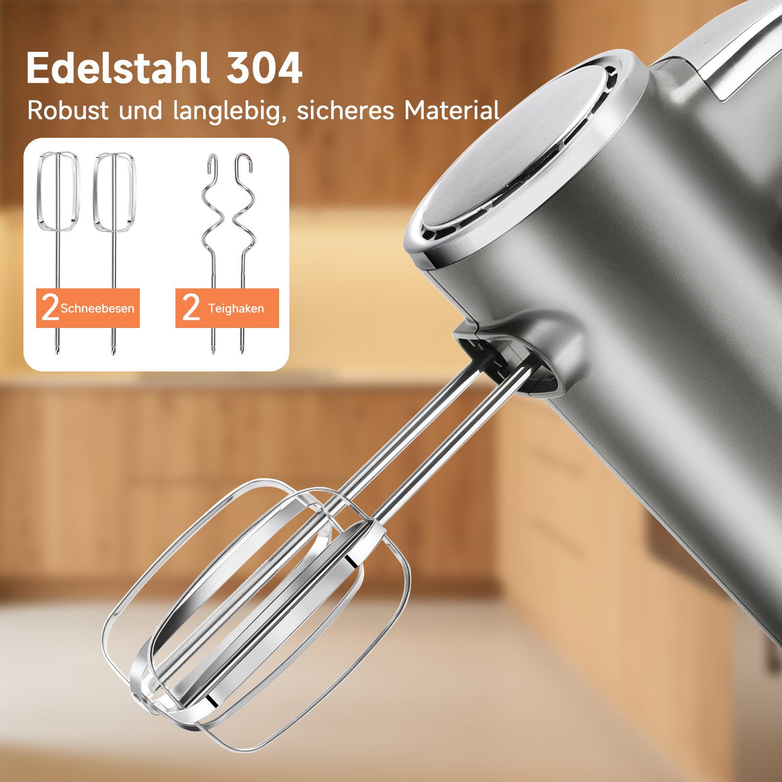 Aigostar Handmixer Sehr leistungsstark Mixer Handrührer, 5 Geschwindigkeitsstufen + Turbo, 400 W, Drehzahlregelung, schnelle Kühlung, Turbo-Boost, Überhitzungss – Bild 4 von 5