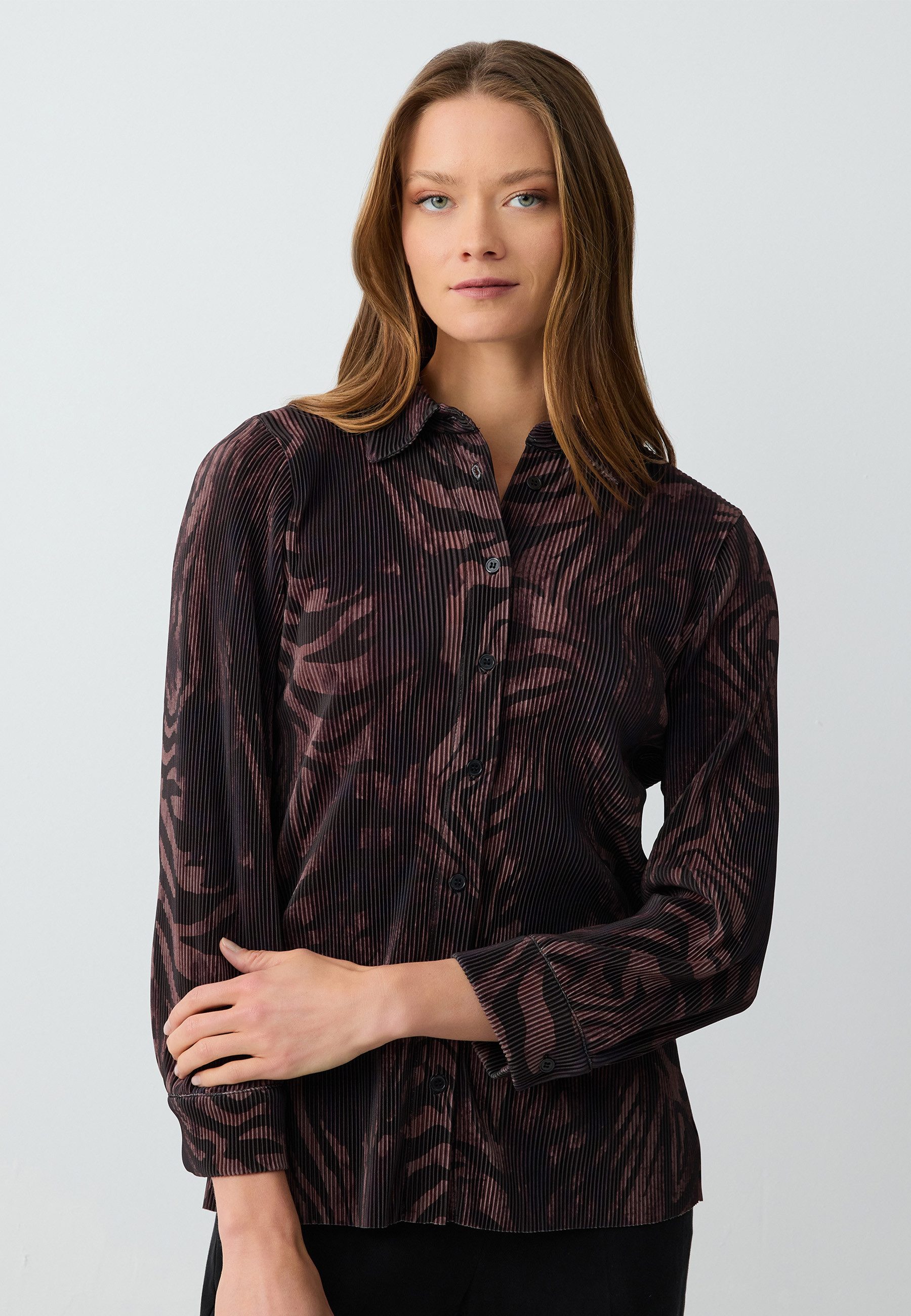 Shirtbluse Normale Passform Hemdkragen Braunes Hemd