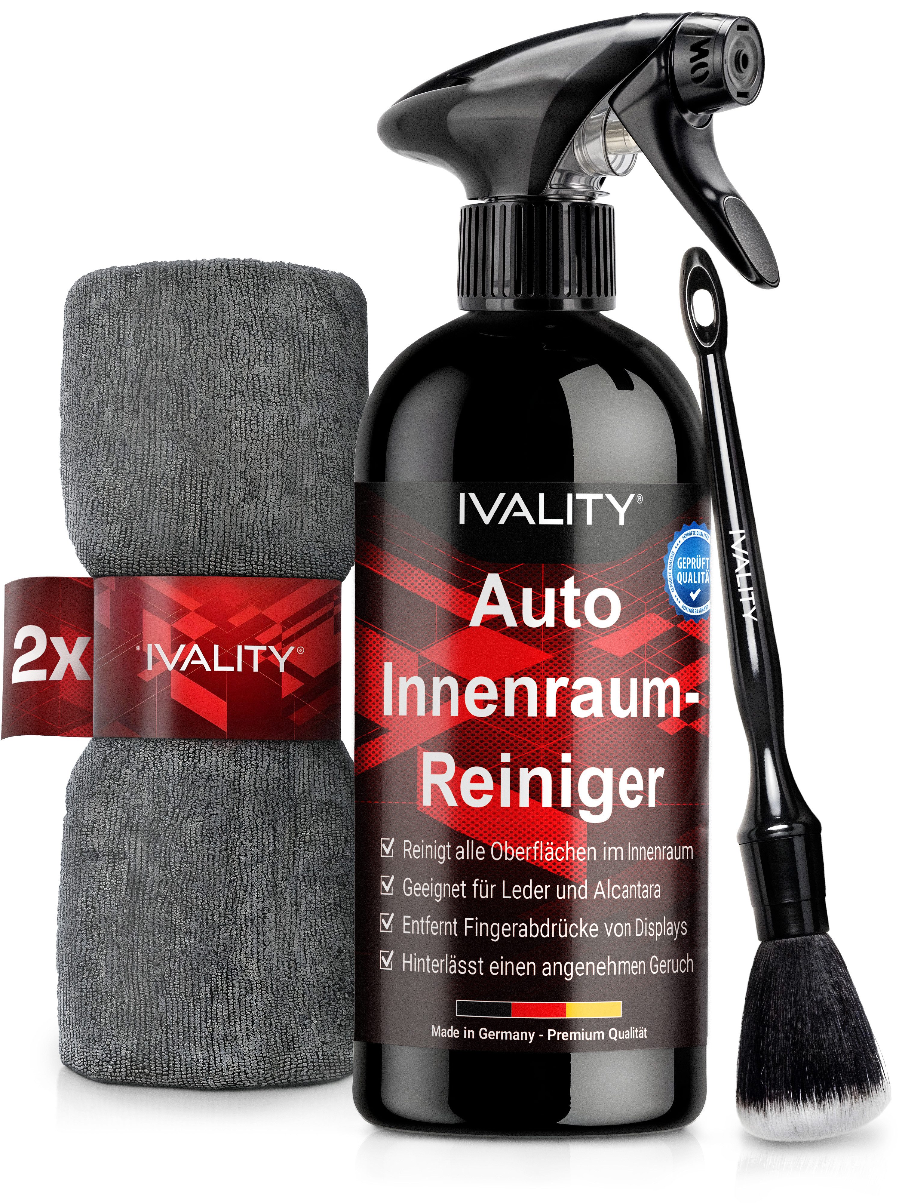 IVALITY Auto Innenraumreiniger Set 500 ml mit Tüchern und Detailing Pinsel Cockpit-Reiniger (3-St)