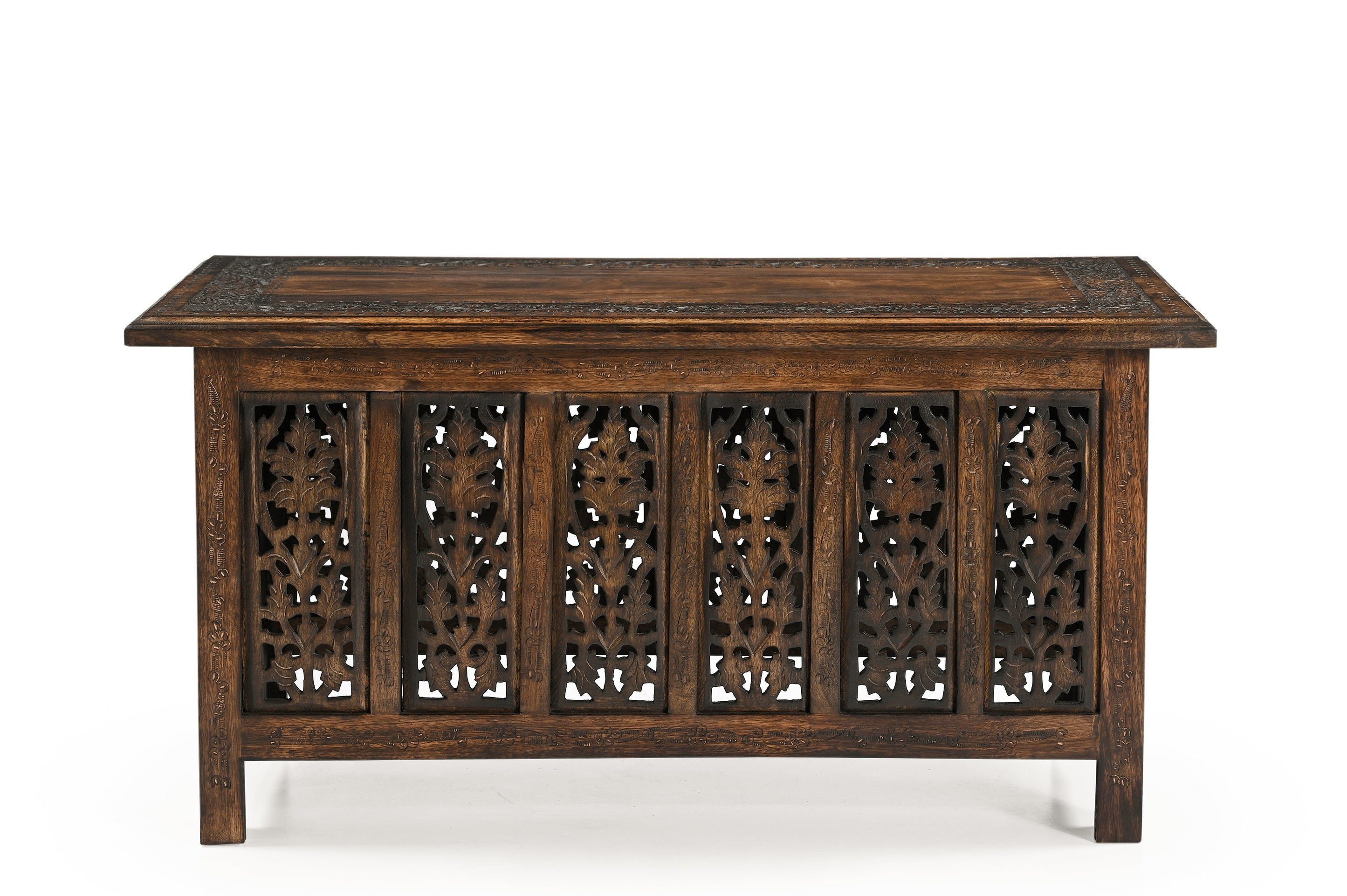 iAnanas Beistelltisch Orientalischer Elefantentisch Holz Dekotisch (Massivholz Sofatisch Braun Handgefertigt mit Schnitzdetails Vintage, 1-St), Wohnzimmertisch aus Massivholz mit Schnitzerei Rustikal Boho