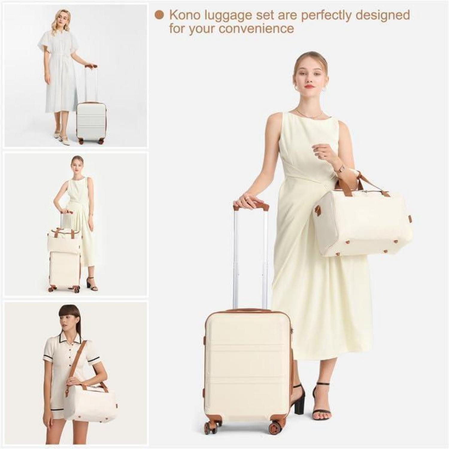 LuxusKollektion Kofferset Handgepäck-Koffer Trolley Set 2-teilig, Cremeweiß, Ryanair Reisetasche