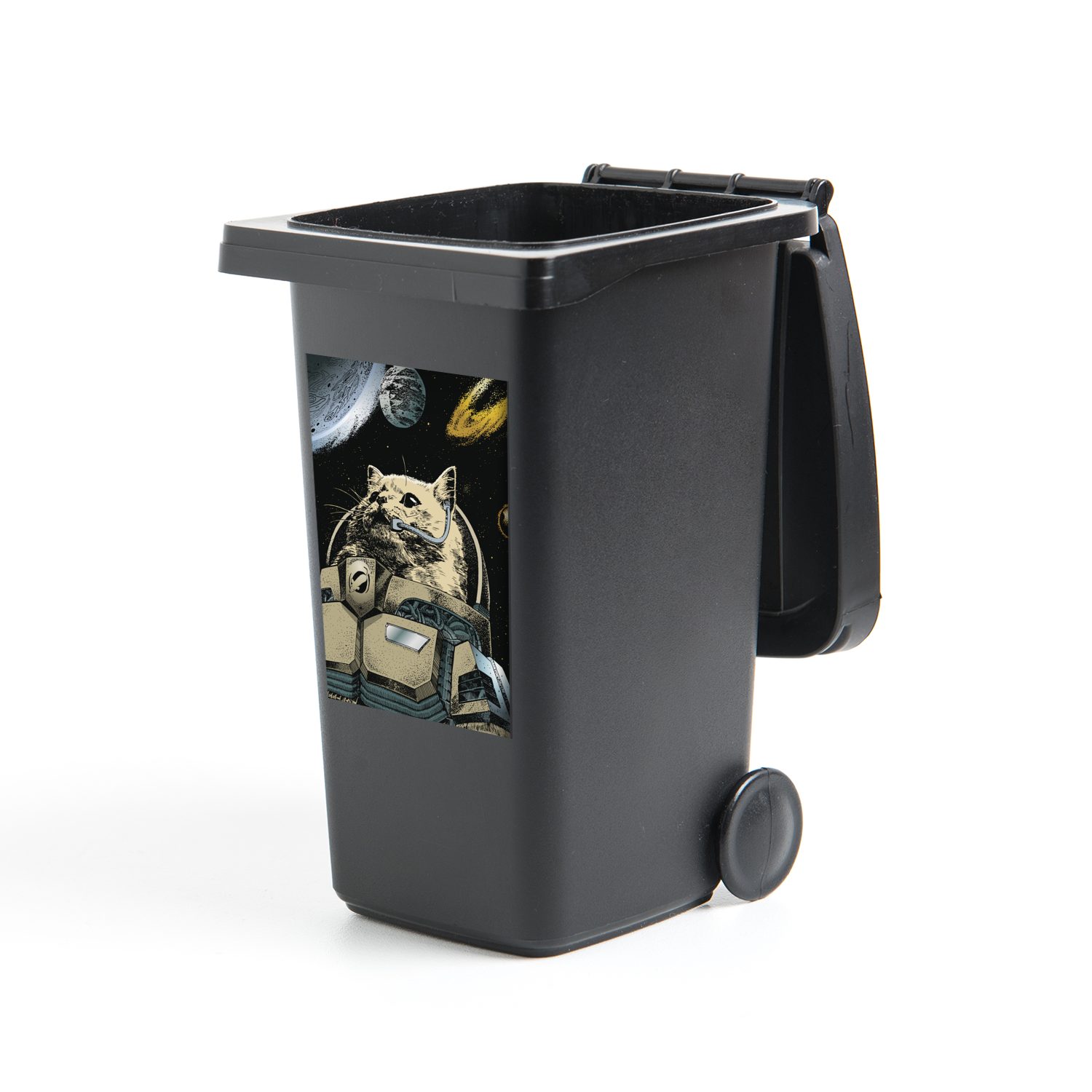 MuchoWow Wandsticker Astrocat in einem alten Bild (1 St), Mülleimer-aufkleber, Mülltonne, Sticker, Container, Abfalbehälter