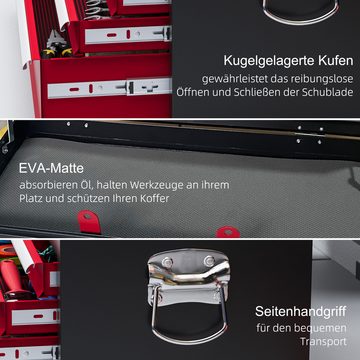 HOMCOM Werkzeugbox tragbarer Werkzeugkoffer mit 6 Schubladen, 2 Griffe, Schloss (Werkzeugaufbewahrung, 1 St., Werkzeugkasten), Stahl, Rot