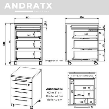 bümö Rollcontainer Andratx, Container abschließbar, 3 Schübe, Dekor: Lichtgrau
