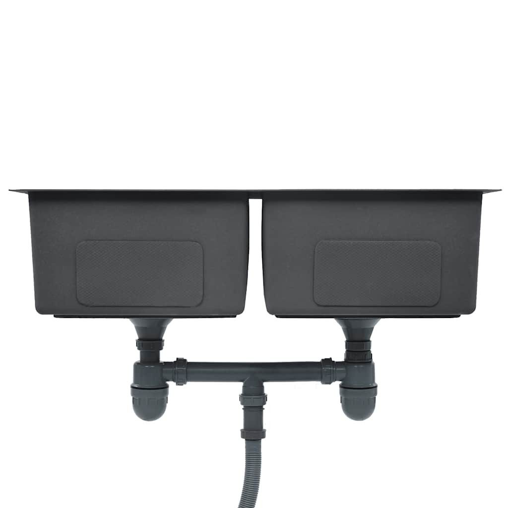 vidaXL Granitspüle Handgefertigte Küchenspüle Edelstahl, 44/76 cm – Bild 5 von 5