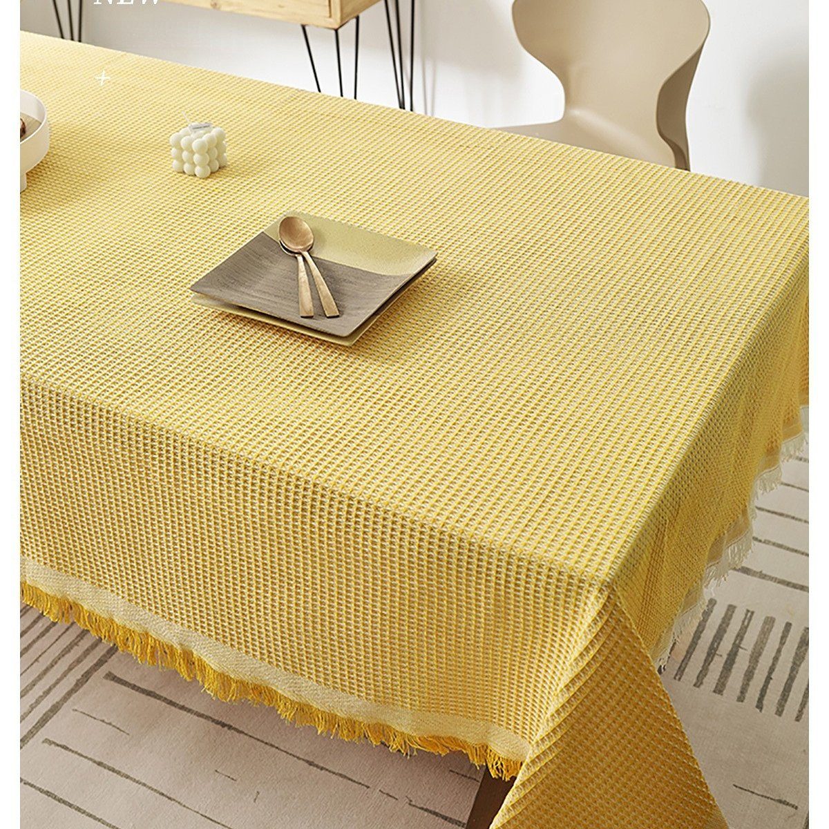 HOMEIDEAS Tischdecke (1-tlg), Tischdecke, Tischtuch Baumwolle Küche Leinen Gelb