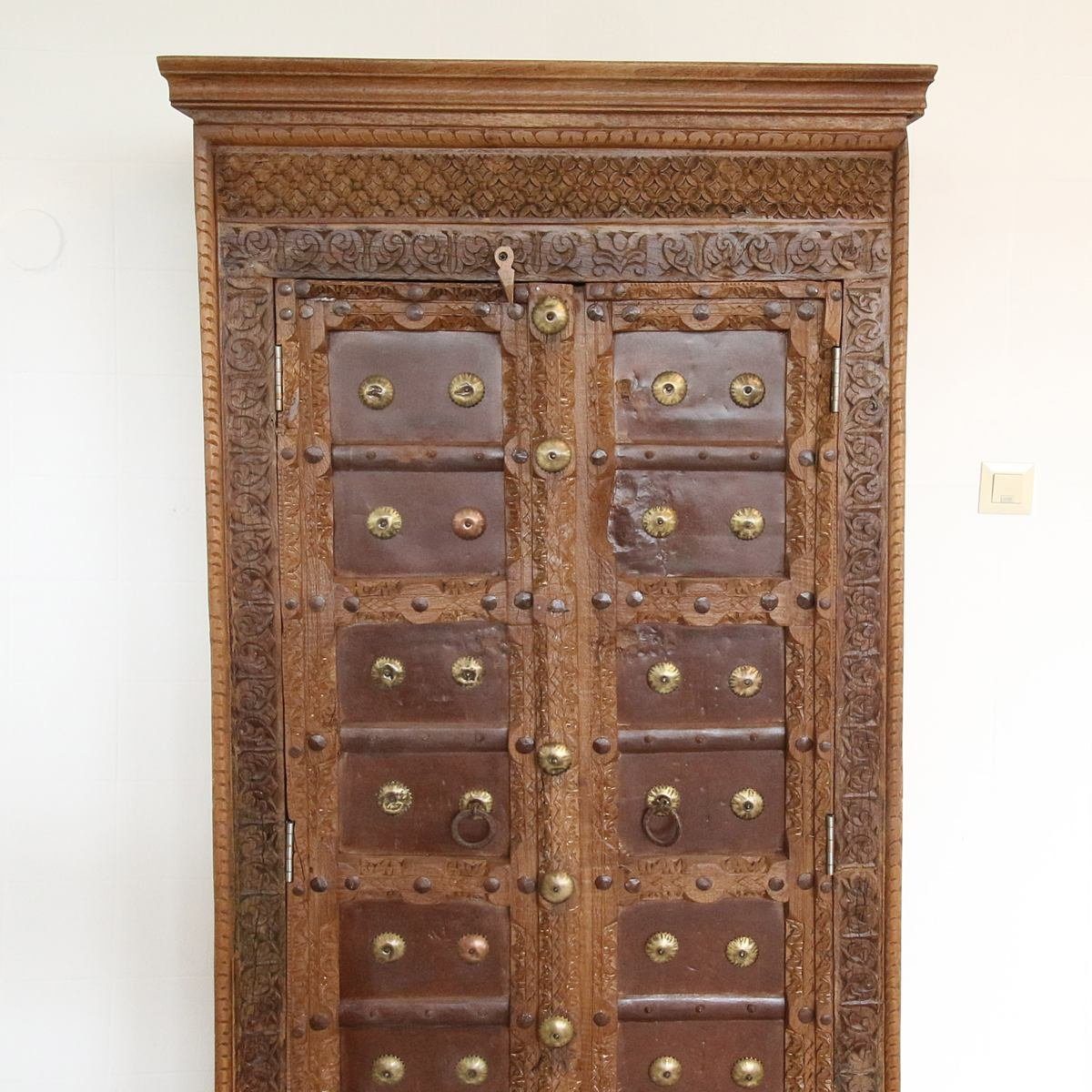 Door Schrank cm Oriental Handarbeit Brauner Galerie Old Mehrzweckschrank mit 185 Türen 4 Antiken
