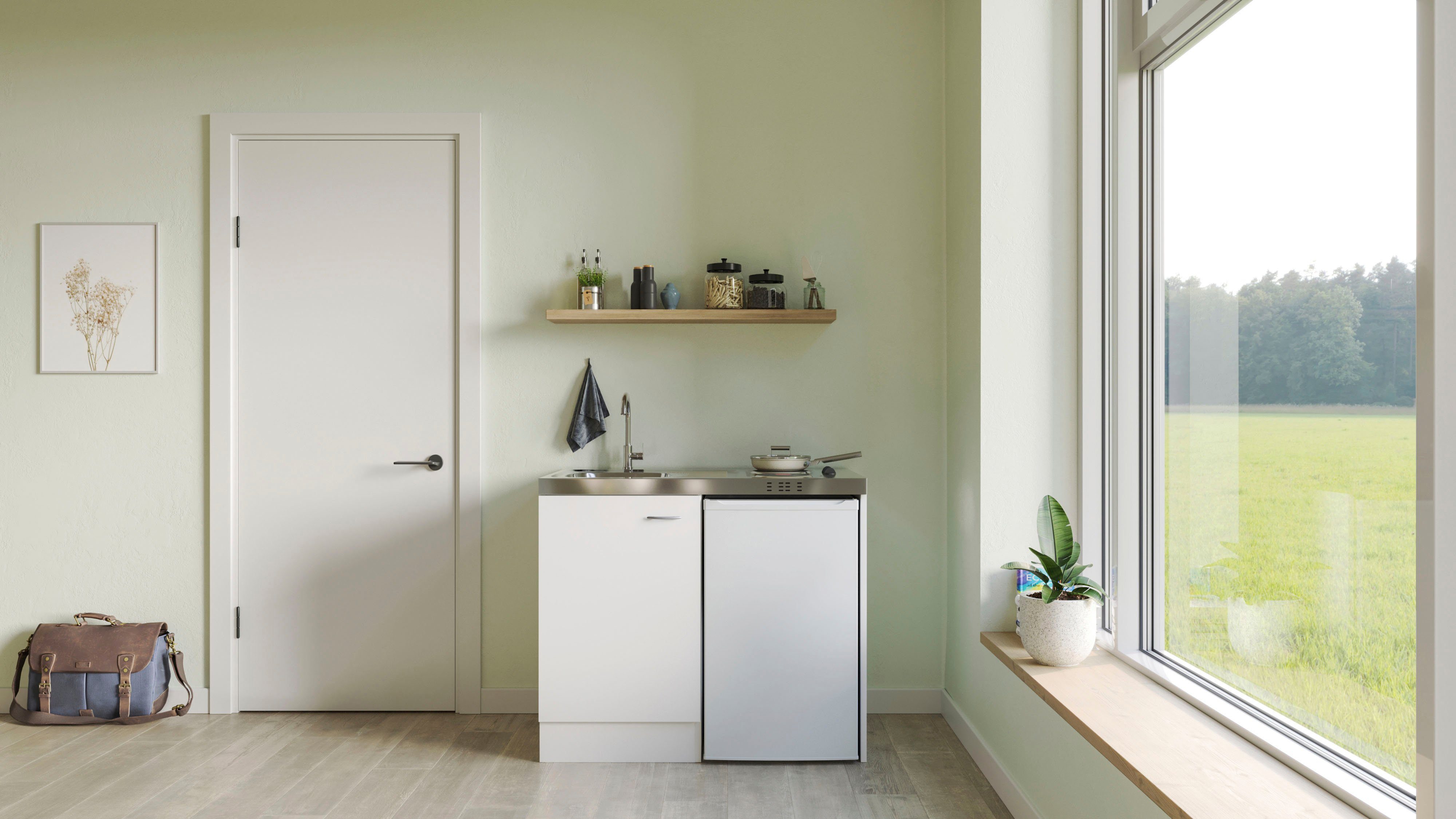 Flex-Well Pantryküche Pantry, Gesamtbreite 100 cm, mit DUO Kochfeld und Kühlschrank