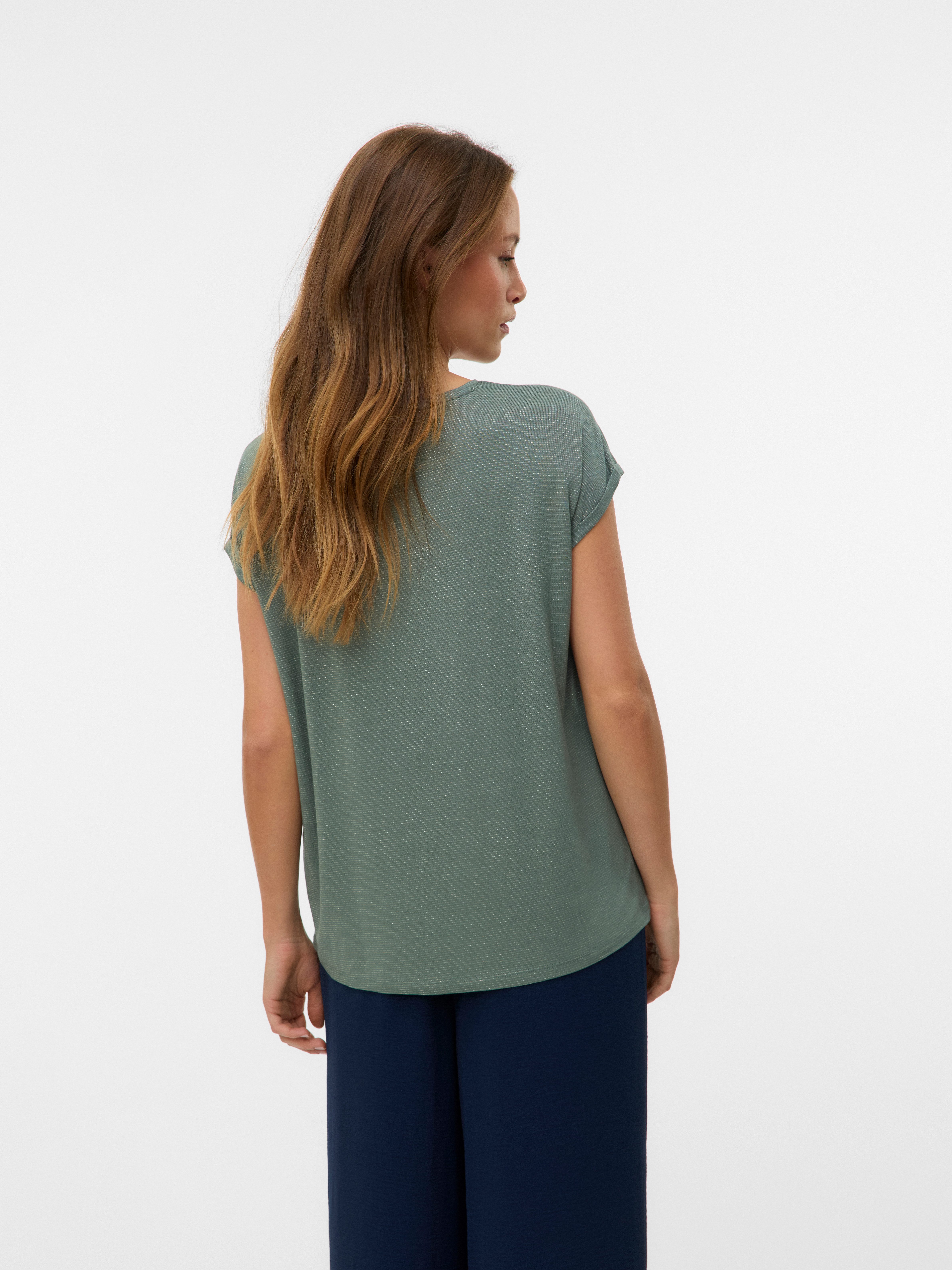 Vero Moda Rundhalsshirt VMLAVA PLAIN SS TOP LUREX STRIPE Viskosemischung, l günstig online kaufen
