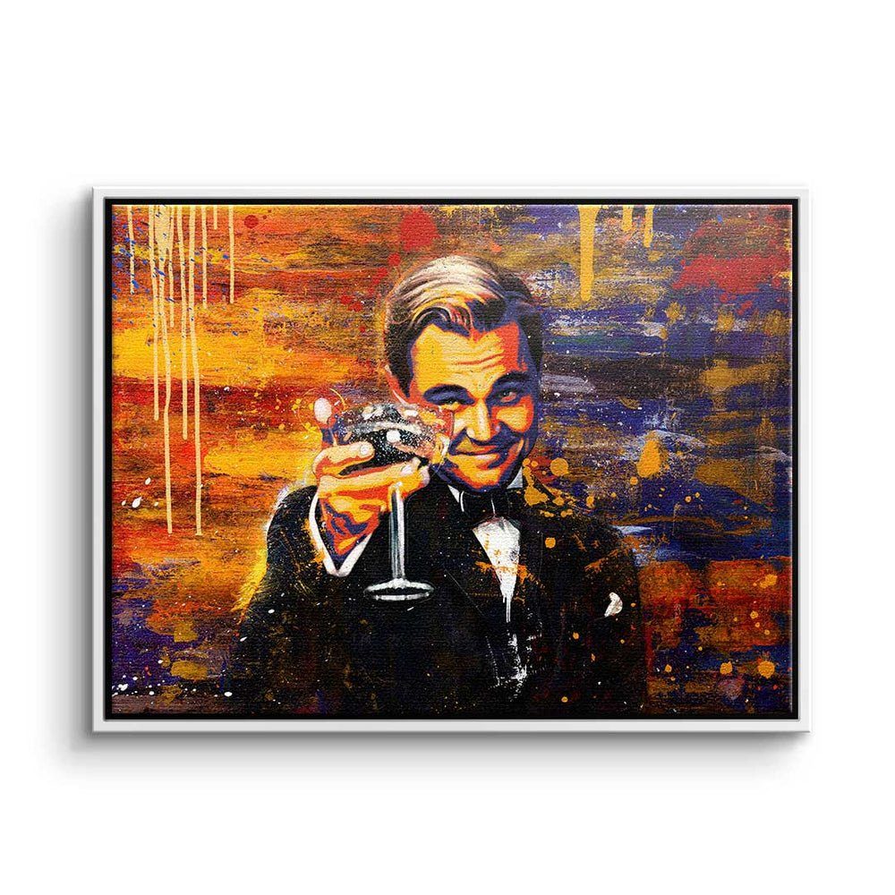 DOTCOMCANVAS® Leinwandbild, Leinwandbild Der schwarzer Rahmen Rahmen DiCaprio große Leonardo Gatsby mit premium