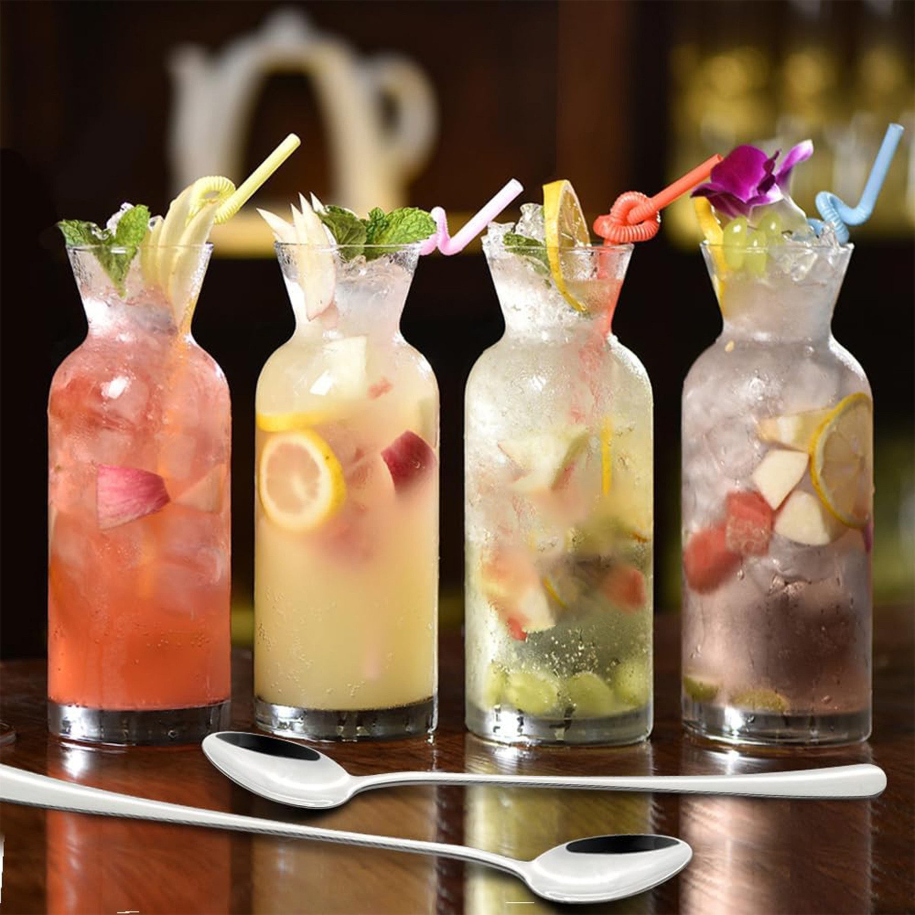 Mutig Besteck-Set 12 Stück Lange Löffel,Latte Macchiato,20cm Cocktail Löffel Lang, 12 Personen, Eislöffel,Edelstahl Langstielig,Eiskaffee,Desserts,spülmaschinenfest