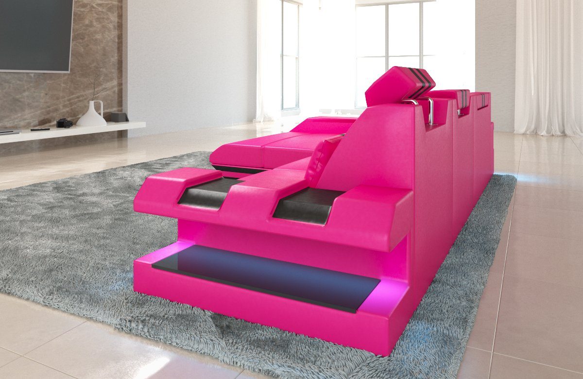 Sofa Dreams Ecksofa Ledersofa Apollonia L Form Leder Sofa Ledercouch, Couch, mit LED, wahlweise mit Bettfunktion als Schlafsofa, Designersofa