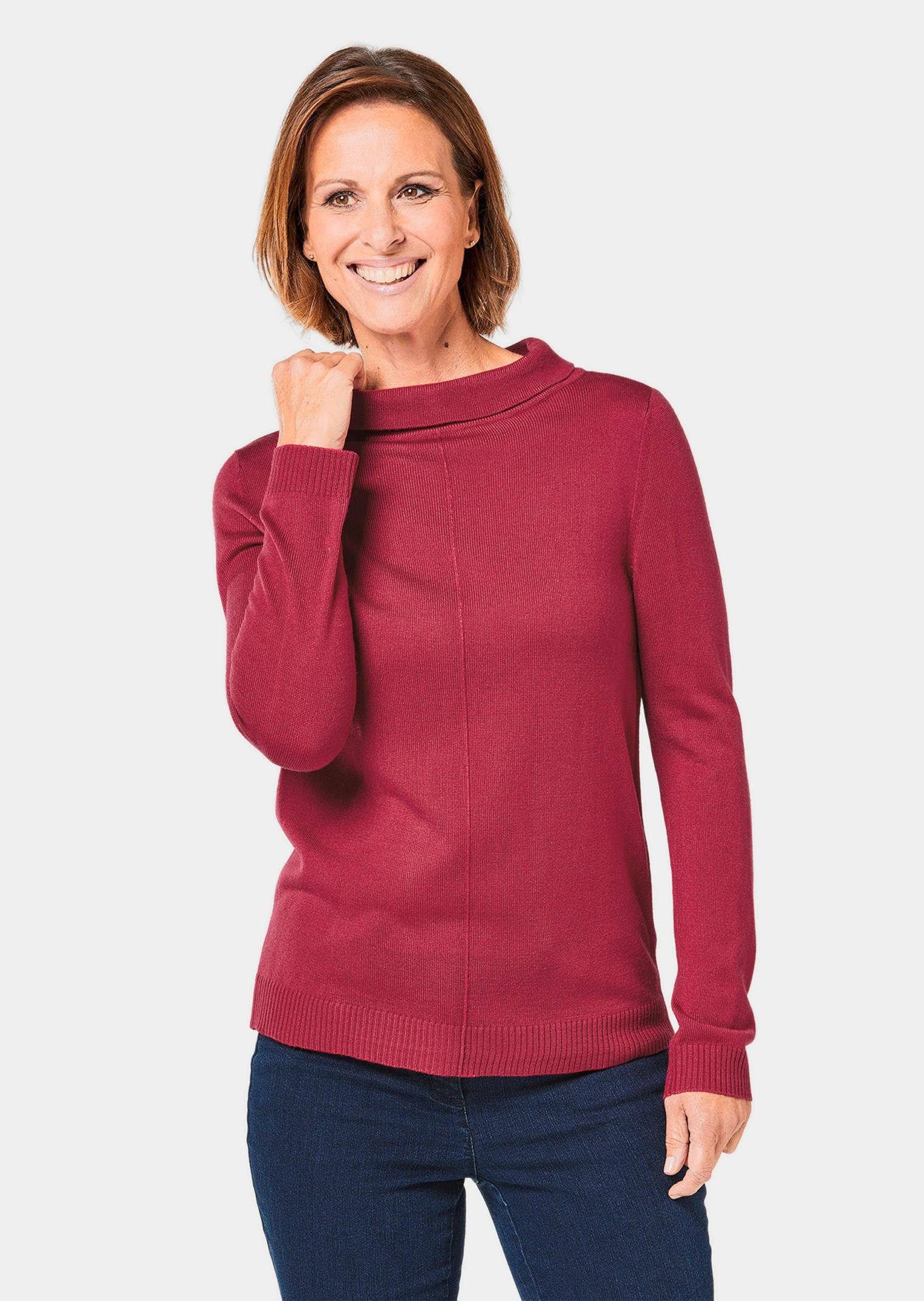 Strickpullover Kurzgröße: Feinstrickpullover mit Umlegekragen