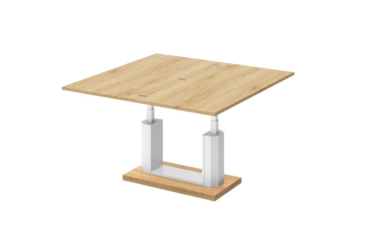 Tisch Design Hochglanz Couchtisch höhenverstellbar stufenlos Weiß Couchtisch Natur - Eiche designimpex HAC-111 aufklappbar