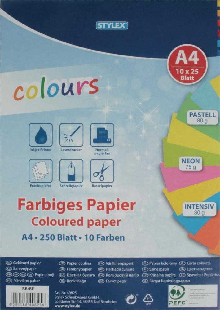 Stylex Papierkarton Stylex Kopierpapier - - 250 DIN Blatt 80g A4 Farbig