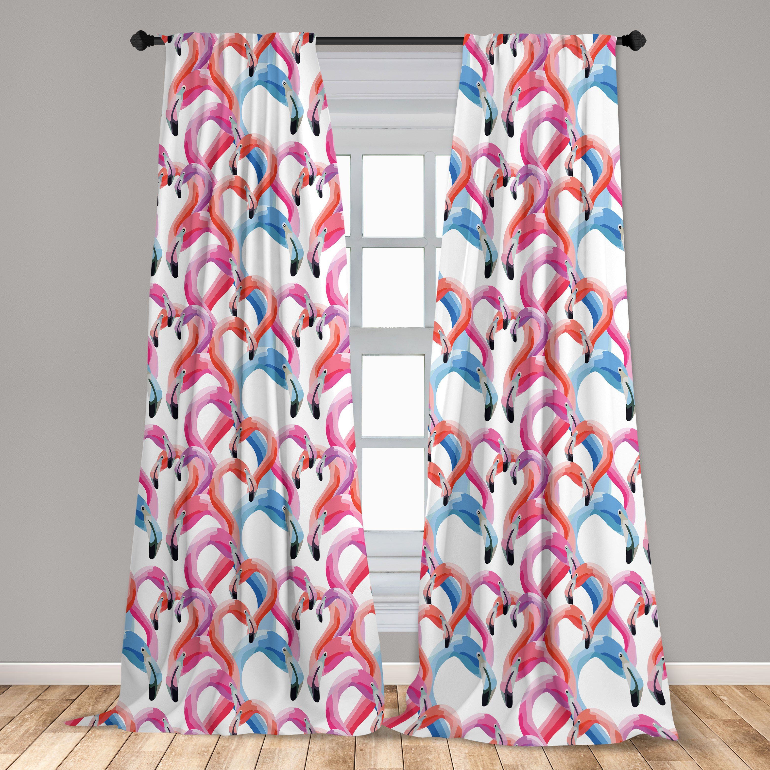 Gardine Vorhang für Wohnzimmer Vögel Aquarell Pastell Schlafzimmer Microfaser, Flamingo Abakuhaus, Dekor