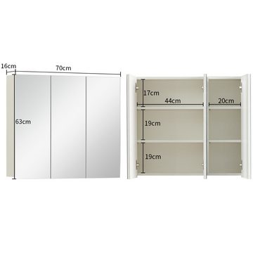 CLIPOP Badezimmerspiegelschrank Spiegelschrank 3-Türiger Wandschrank, Hängeschrank mit verstellbarer Ablage