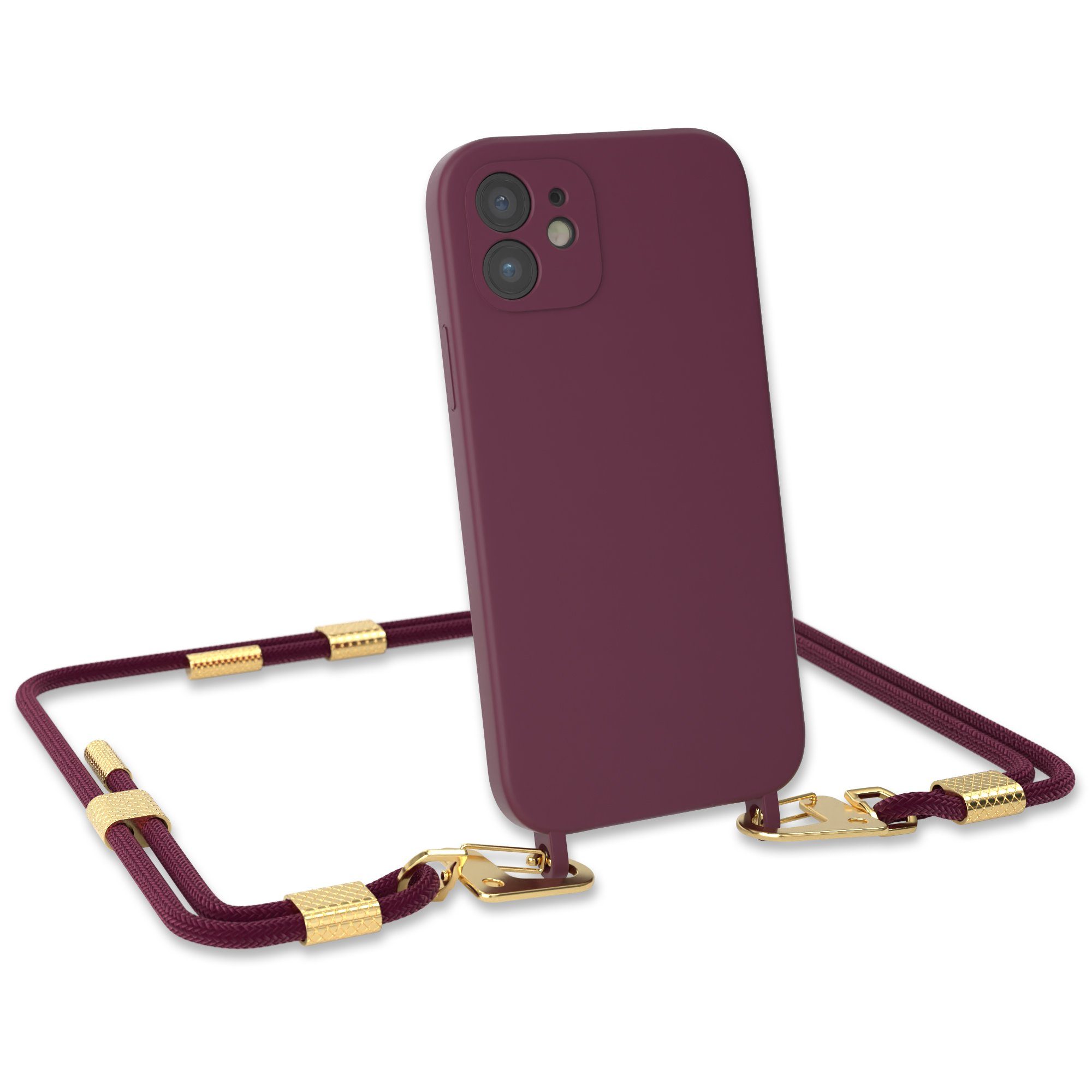 EAZY CASE Handykette Carabiner Chain für Apple iPhone 14 Pro 6,1 Zoll, Handykette zum Umhängen Phone Chain Festivalbag Smartphone Dunkelrot