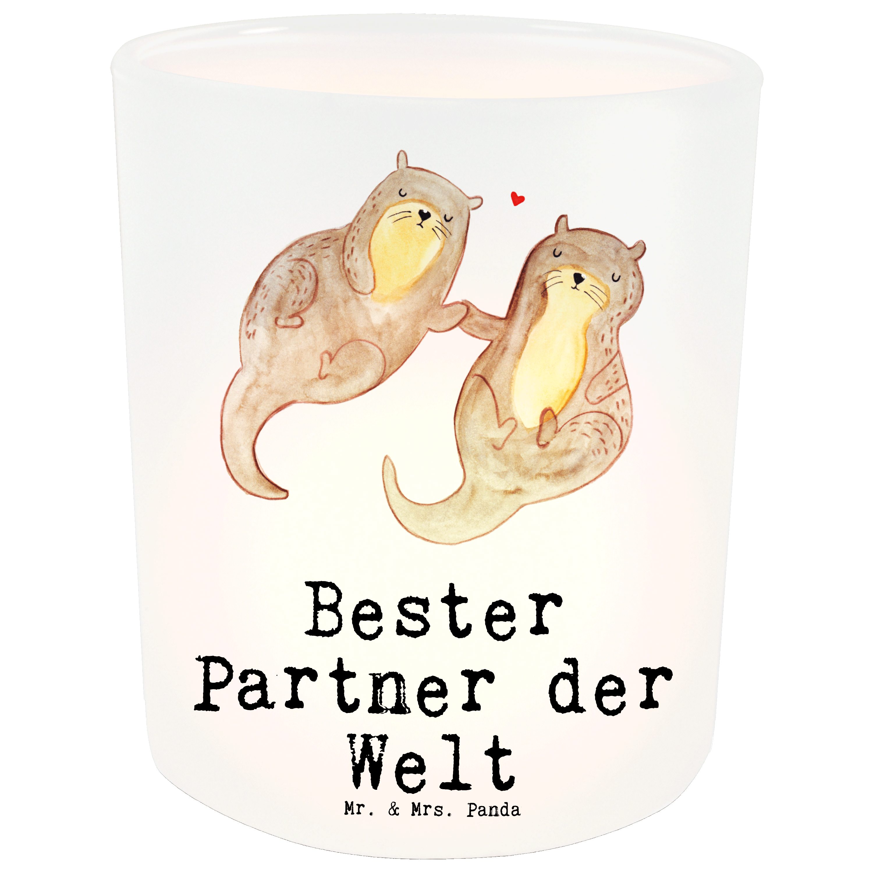 Mr. & Mrs. Panda Windlicht Otter Bester Partner der Welt - Transparent - Geschenk, Teelichthalte (1 St)