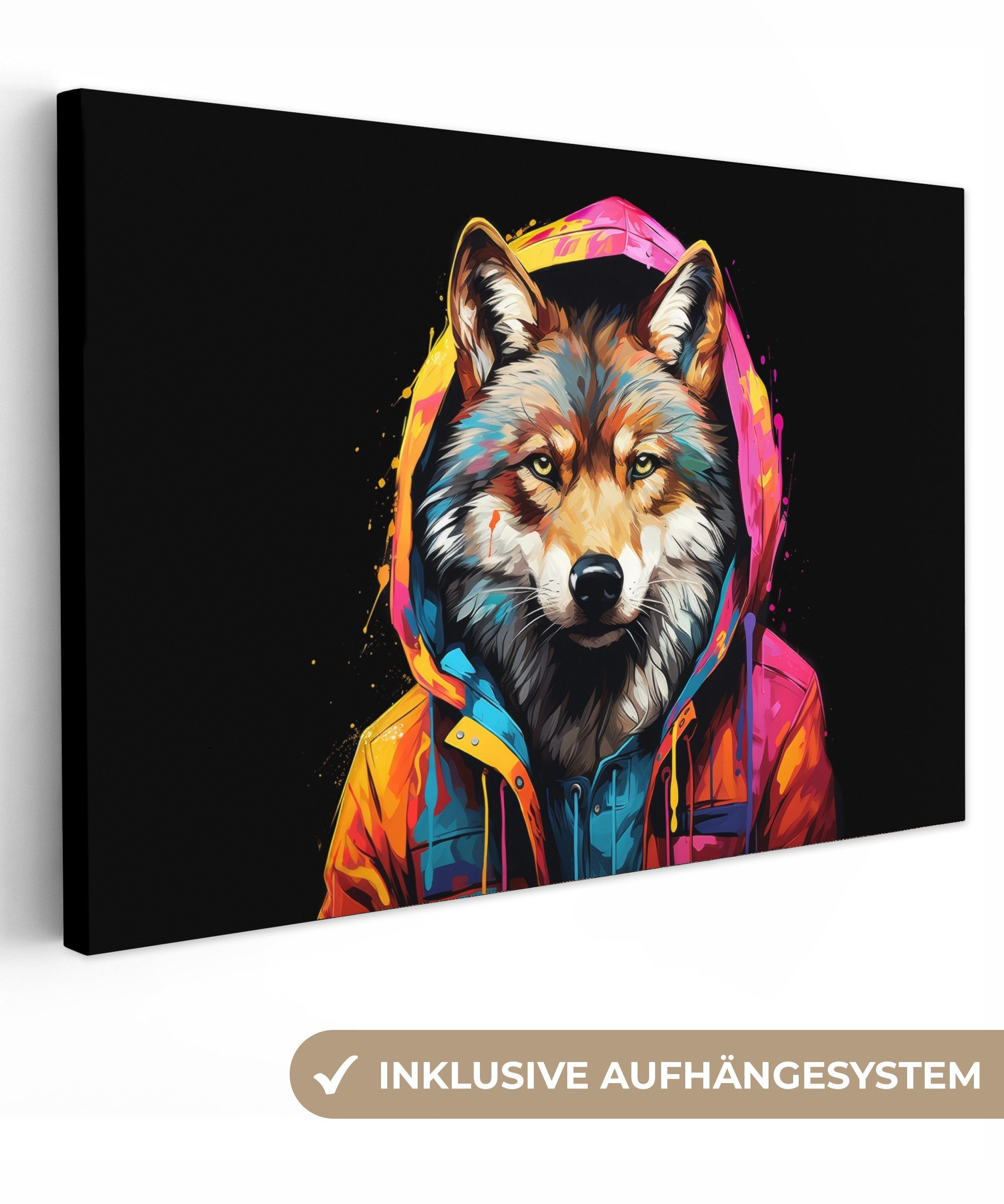 OneMillionCanvasses® Leinwandbild Graffiti - Wolf - Jacke - Schwarz, Fotodr günstig online kaufen