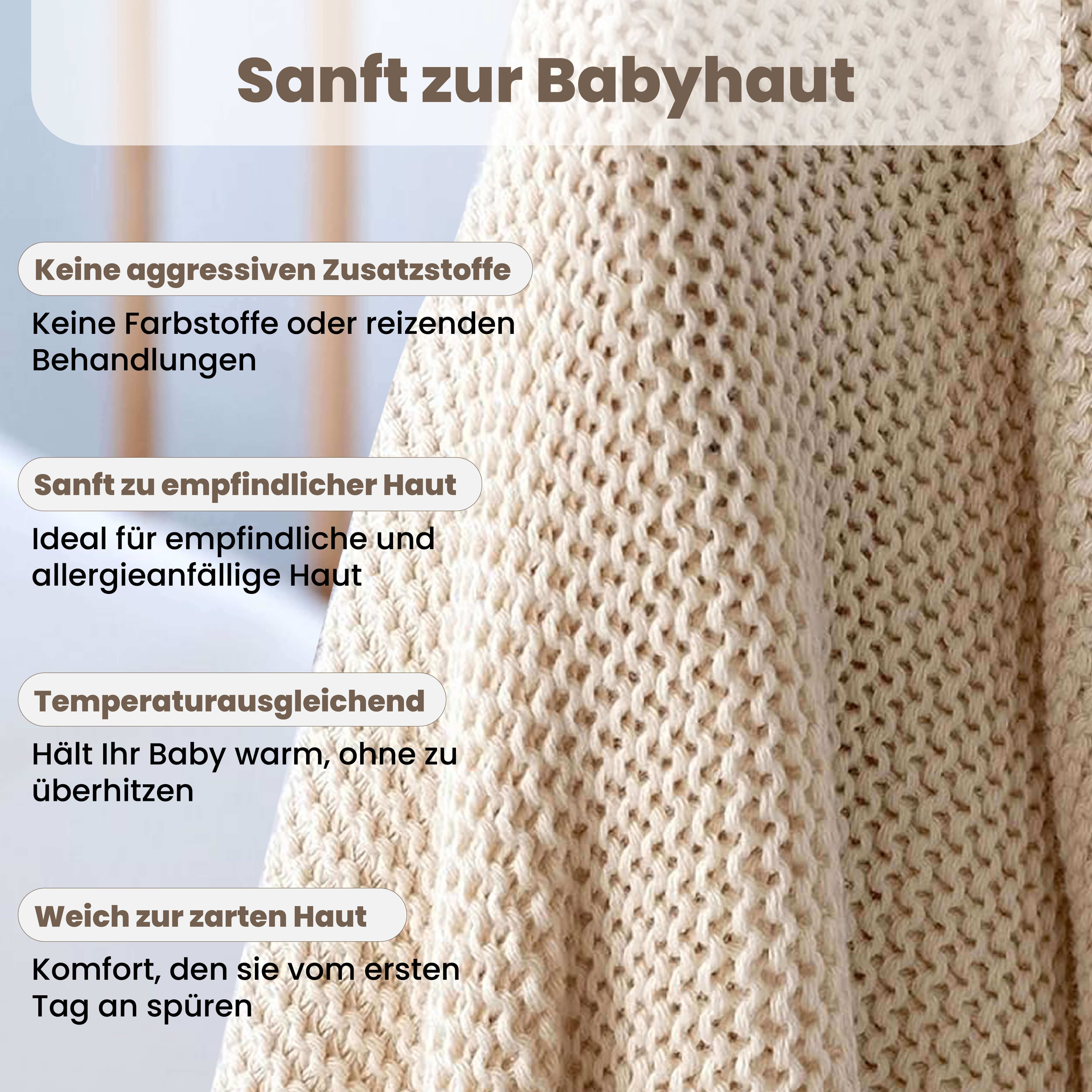 Babydecke Baby Strickdecke, %100 Bio Baumwolle, Atmungsaktiv, 80x100cm, Beige, Little Dedi – Bild 5 von 5