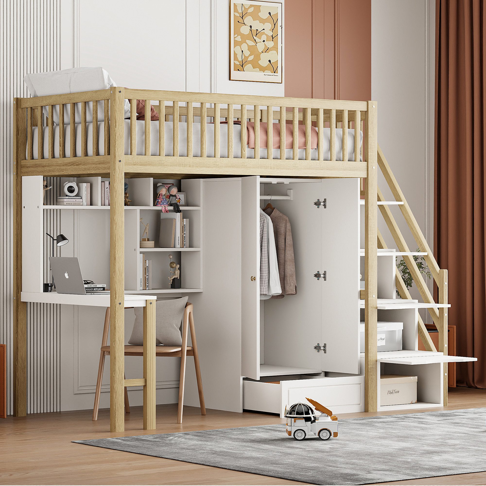 STILVORA Hochbett Jugendbett 90x200 mit Stauraum günstig online kaufen