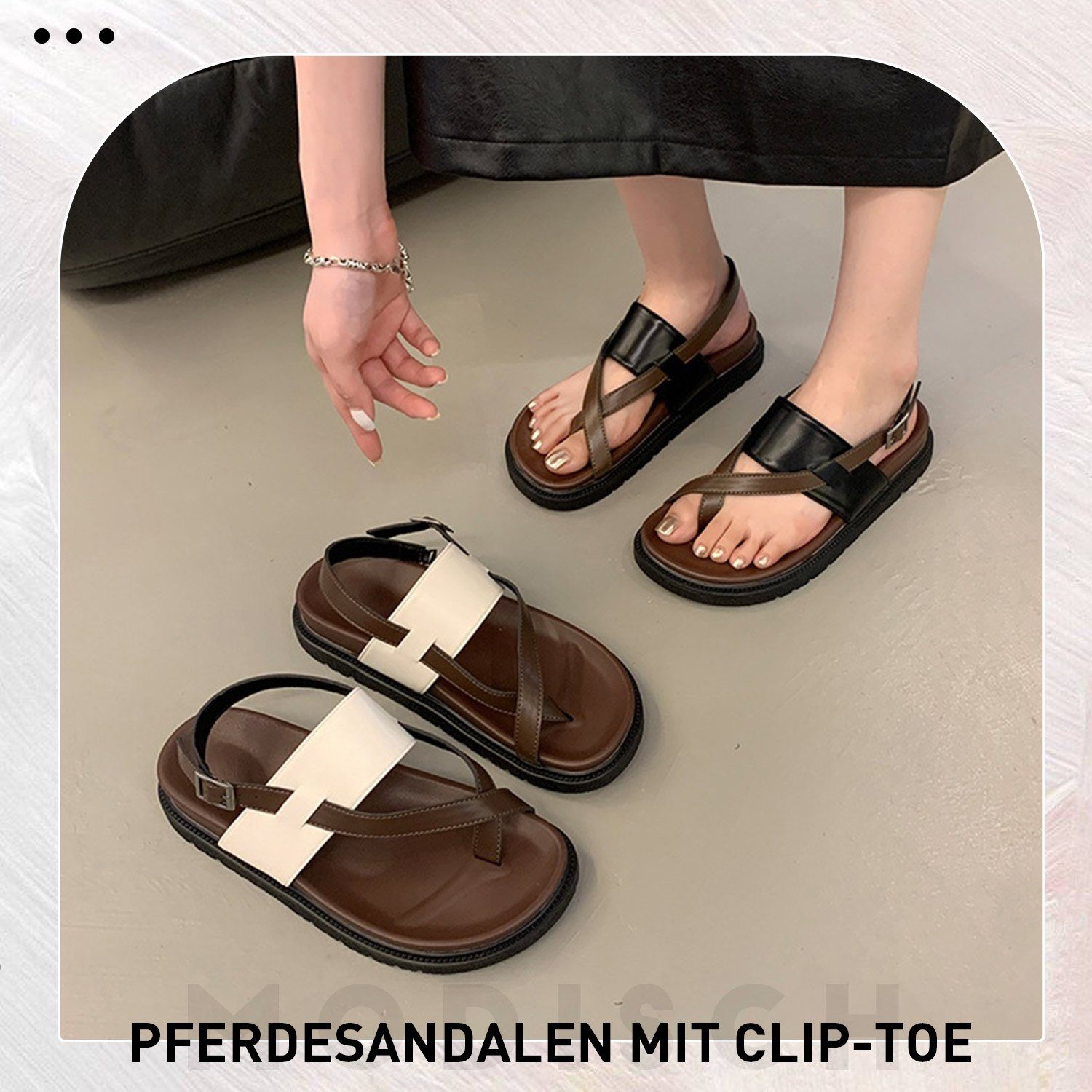 Daisred Damen Sommer Braun Weiß Slides Outdoorsandale Sandale Sandalen und Zehentrenner Pantolette