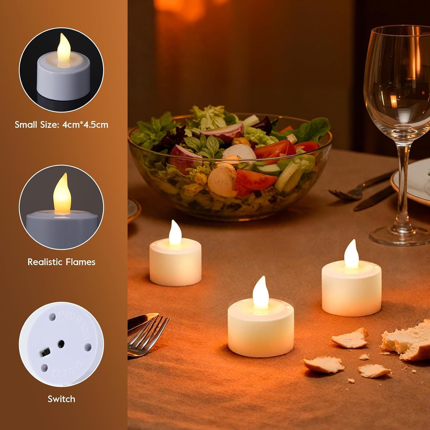 EXTSUD LED-Kerze LED Teelichter Aufladbar 6er Set mit Ladestation, Flackernde, Warmweiß – Bild 4 von 5