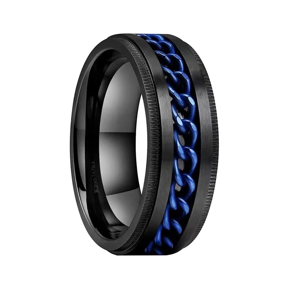 Taffstyle Fingerring Ring Spinner bewegliche Kette Schwarz Blau Размер 52 (16.6) (Bandring Biker Schmuck Geschenke für Männer Herren), Edelstahl spinning Drehring Partner Fingerring Herrenring
