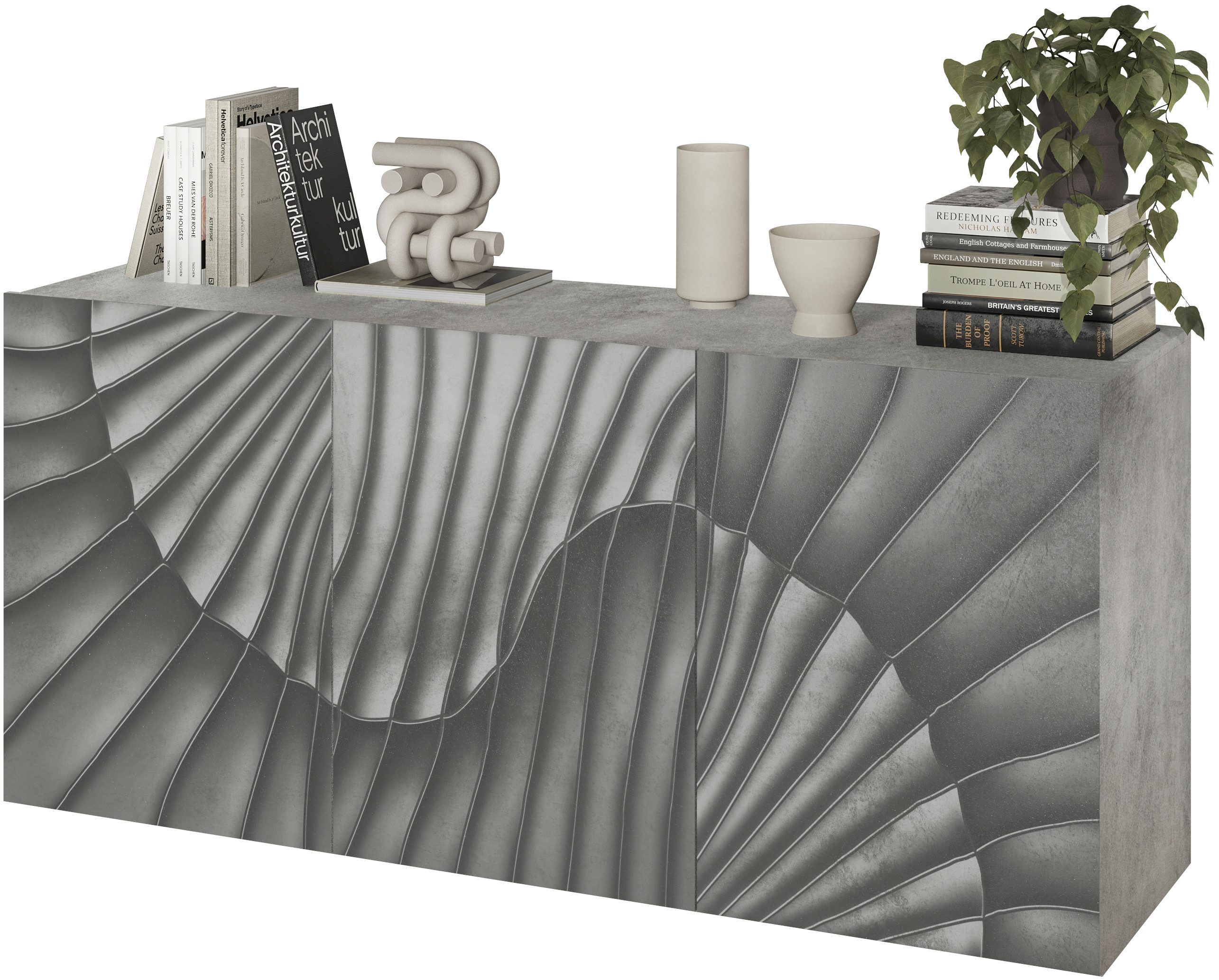 OTTO home Sideboard Snake, Kommode, Anrichte, Stauraummöbel Breite 181 cm, Siebdruck-Front, moderne Wohnmöbel, 3 Türen, viel Stauraum, stilvoll und funktional