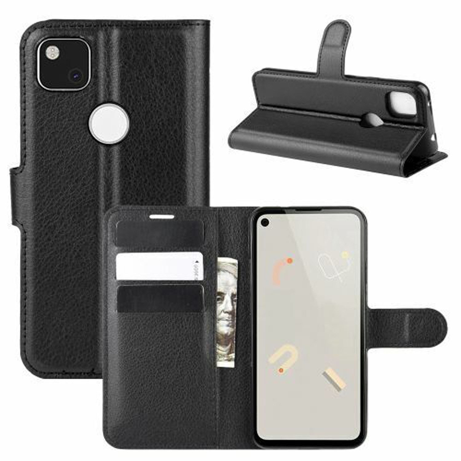 betterfon Handyhülle Handytasche für Google Pixel 4A Klapphülle Schwarz, 3 Kartenfächer, Magnetverschluss & Standfunktion im Lederlook