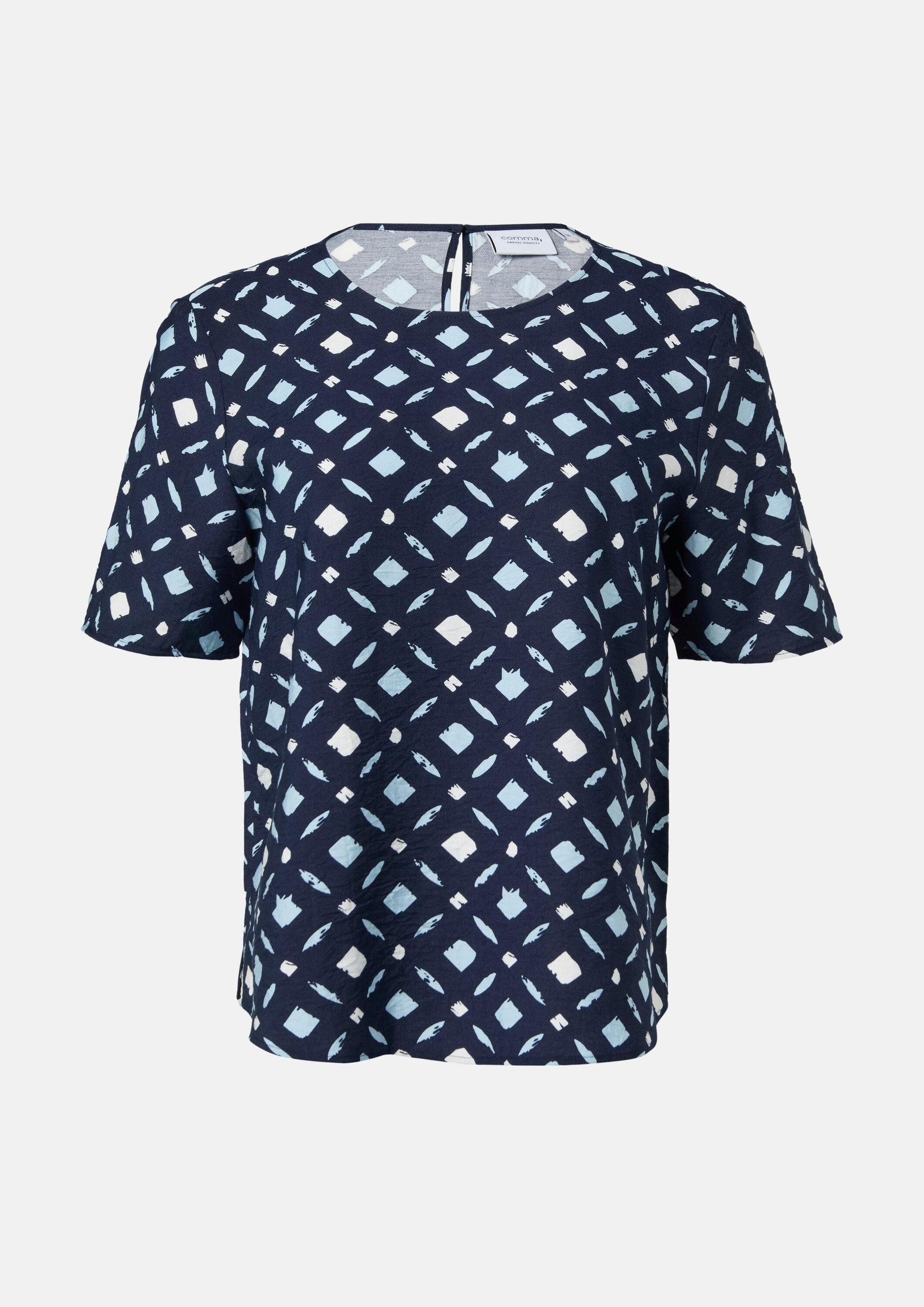 comma Kurzarmbluse Bluse Twilllbluse mit All-over-Print