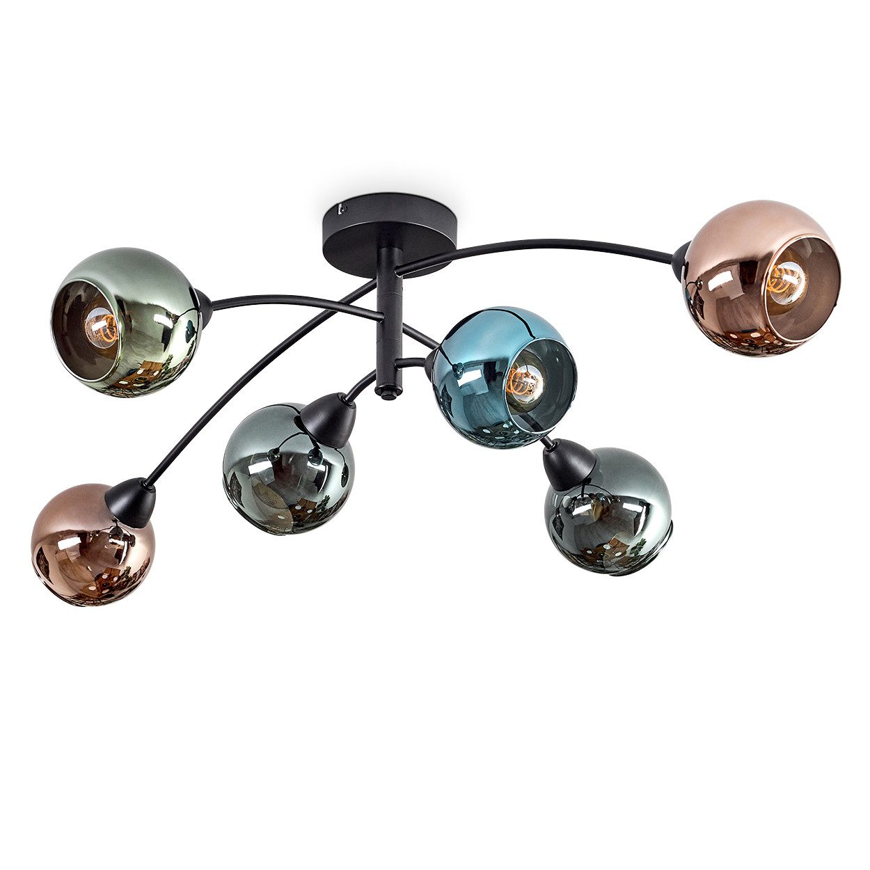 hofstein Deckenleuchte Deckenlampe aus Metall/Glas in Schwarz/Grün/Kupferfa günstig online kaufen