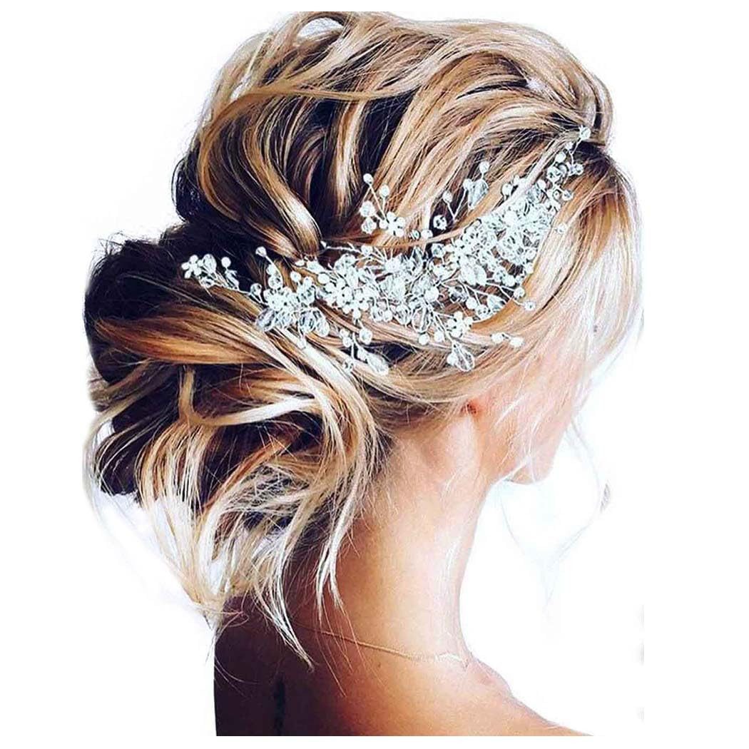 Zaewry Haarspange Silber Kristall Stirnband, Blume Blatt Kopfschmuck, Kristall Braut, Kopfschmuck Perle Strass, Hochzeit Haarschmuck für die Braut