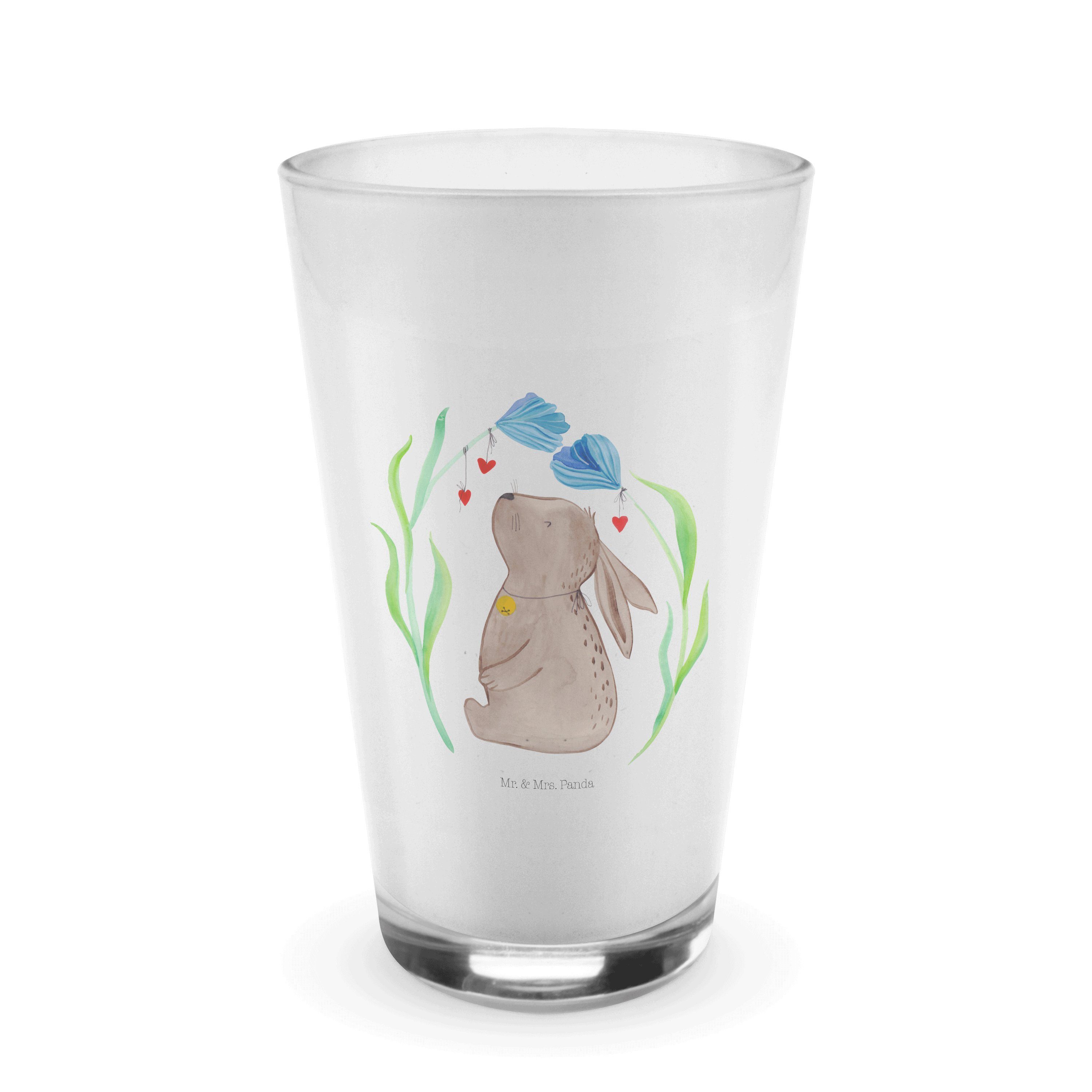 Mr. & Mrs. Panda Glas Hase Blume - Transparent - Geschenk, Kindergeburtstag, Cappuccino Tas, Premium Glas