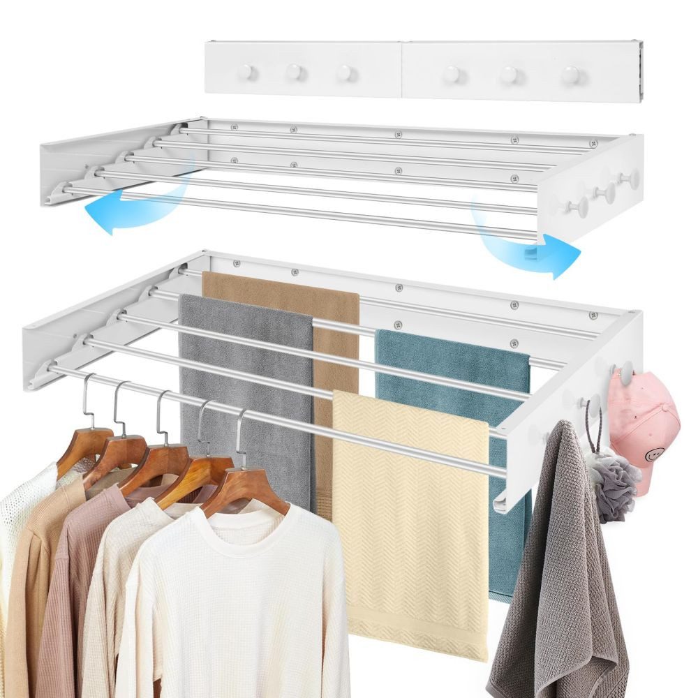 PRIISF Flügelwäschetrockner Wandtrockner Heizkörper Wandwäschetrockner Wäscheständer Wandmontage, 100cm Wäschetrockner ausziehbar Handtuchhalter Standtrockner