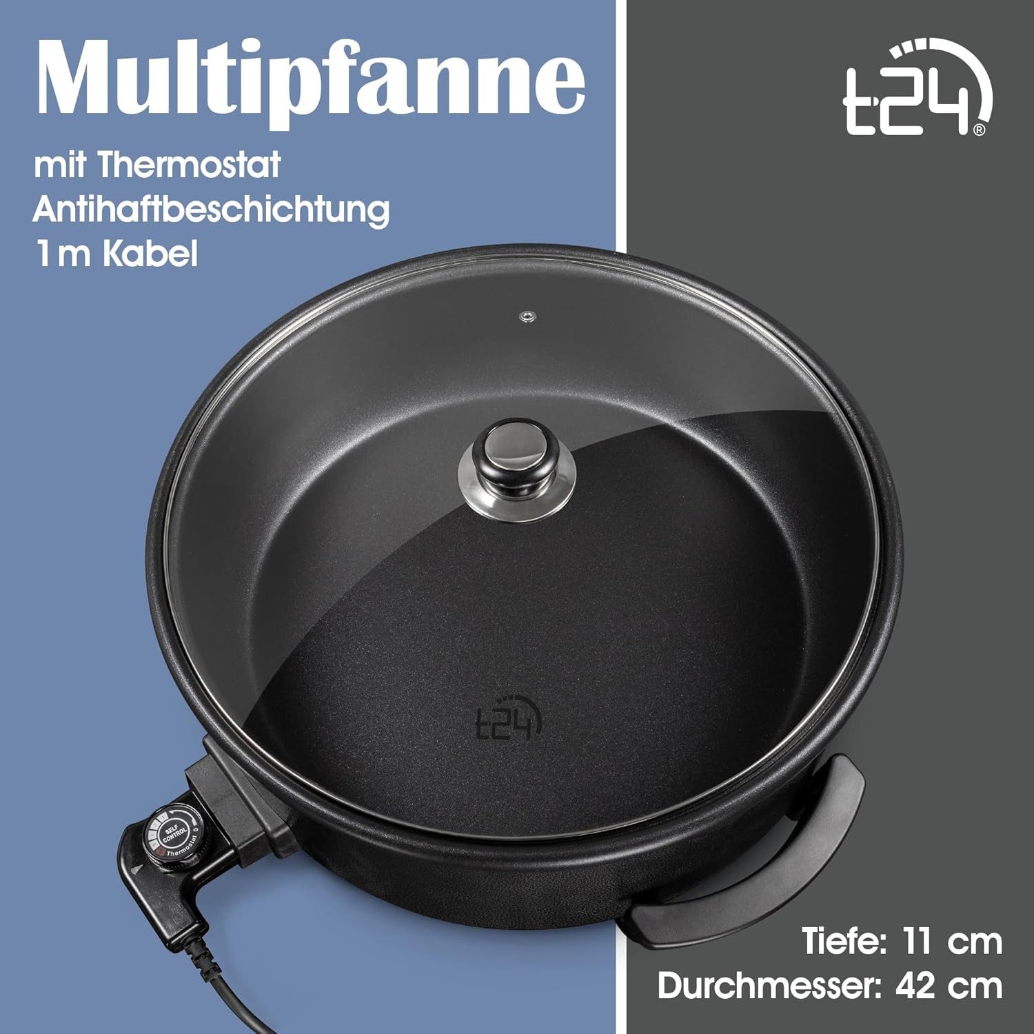 T24 Elektrische Pizzapfanne elektrische Pizzapfanne 42 cm/Grillpfanne/Elektropfanne/Pizzaofen, 1500,00 W, elektrische Pfanne, Pizzaofen, Paella Pfanne