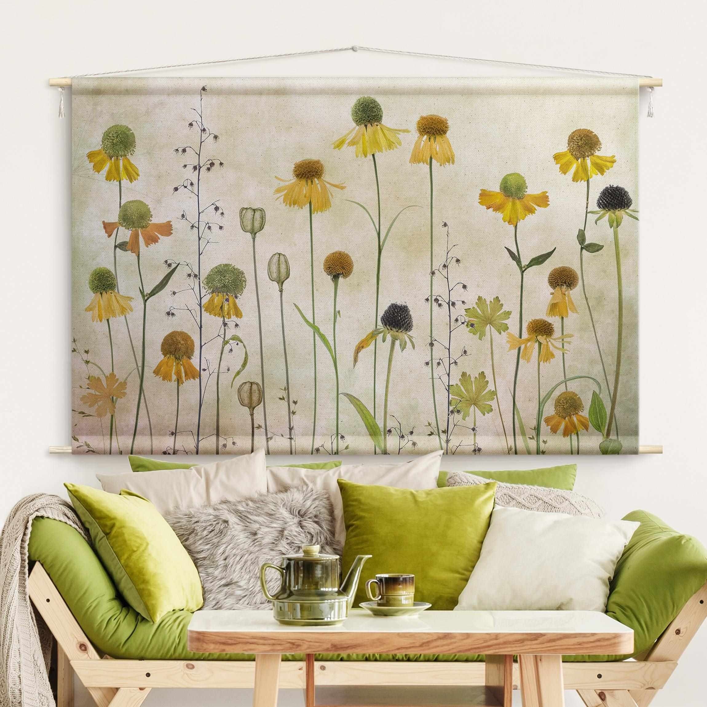 Bilderdepot24 Wandteppich modern Vintage Botanik beige, günstig online kaufen