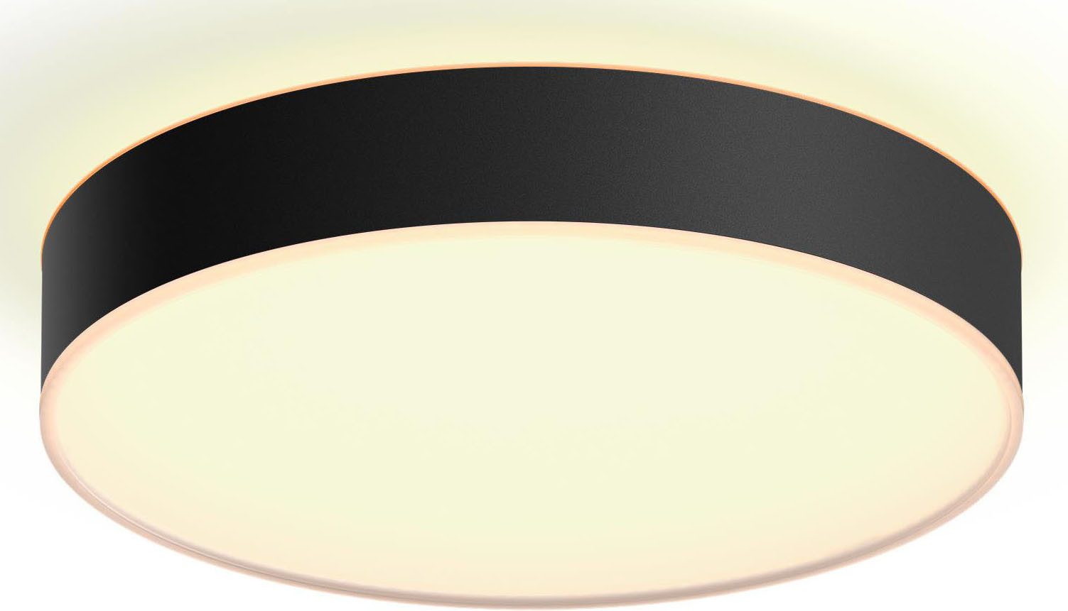 Philips Hue Smarte LED-Leuchte White Ambiance Enrave Deckenleuchte M schwarz, Abschaltautomatik, Bluetooth, CCT - über Fernbedienung, Dimmer, Dimmfunktion, Farbsteuerung, Fernbedienung, Infrarot inkl., Leuchtdauer einstellbar, Memoryfunktion, Nachtlichtfunktion, Smart Home, Timerfunktion, dimmbar über Fernbedienung, erweiterbar, mehrere Helligkeitsstufen, LED wechselbar, warmweiß - kaltweiß, inkl. Philips Hue Dimmschalter