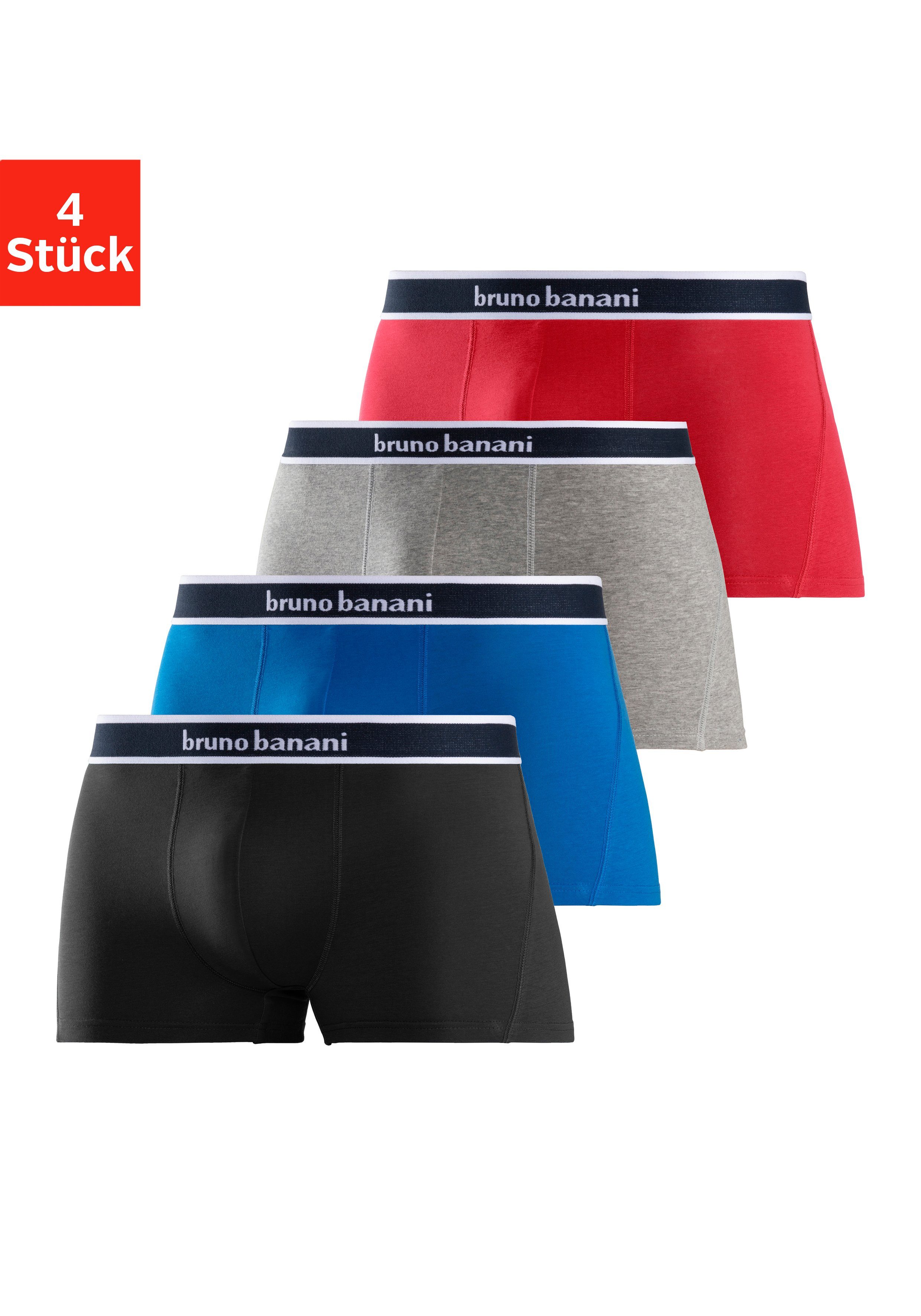 Bruno Banani Boxer (Packung, 4-St) rot, grau-meliert, schwarz, royalblau