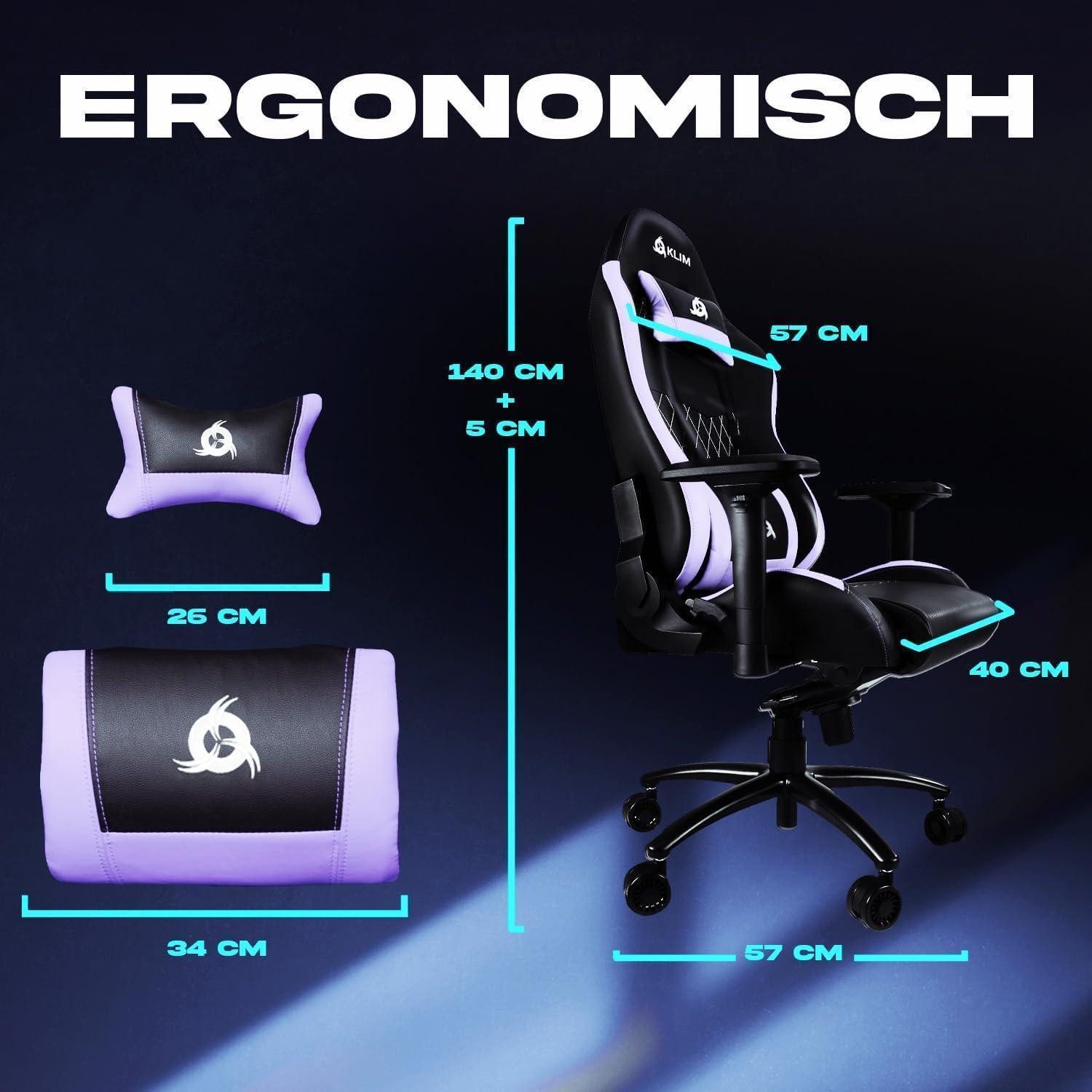 LuxusKollektion Gaming-Stuhl Gaming Stuhl Lila - NEU - Lenden- und Nackenstütze - Verstellbar