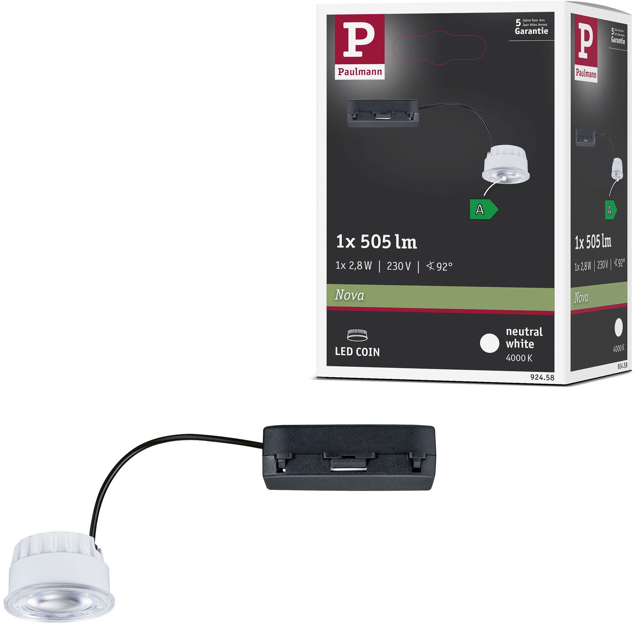 Paulmann LED Einbauleuchte LED Einbauleuchte Nova Coin 50mm 2,8W 505lm 230V 4000K Klar, LED fest integriert, Neutralweiß