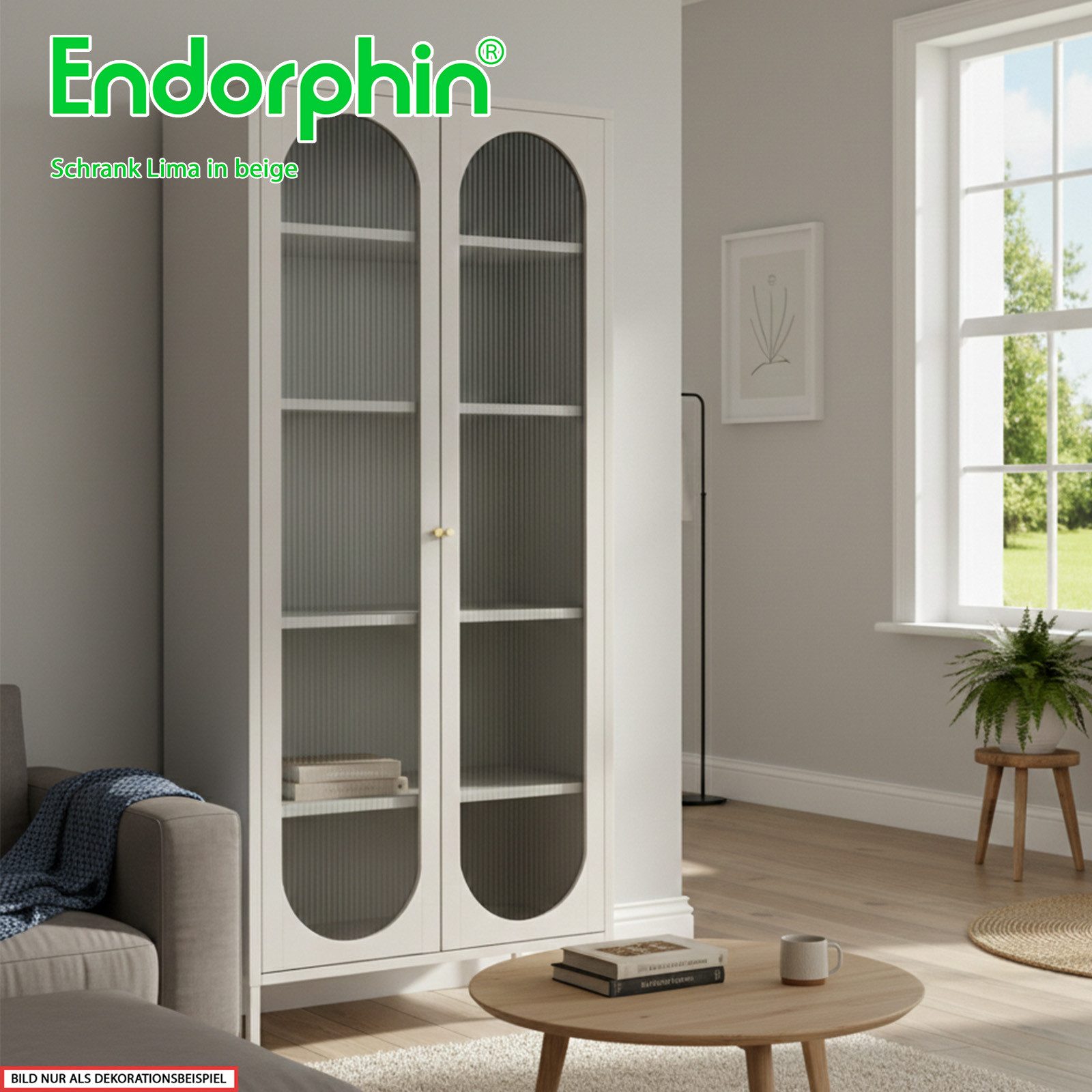Endorphin Mehrzweckschrank Schrank Lima Beige – Moderner Stahlschrank mit Riffelglas