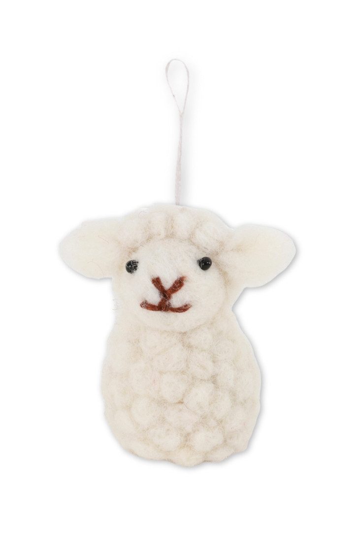 Gry & Sif Hängedekoration Filzanhänger - SITZENDES SCHÄFCHEN - grau, beige, weiß