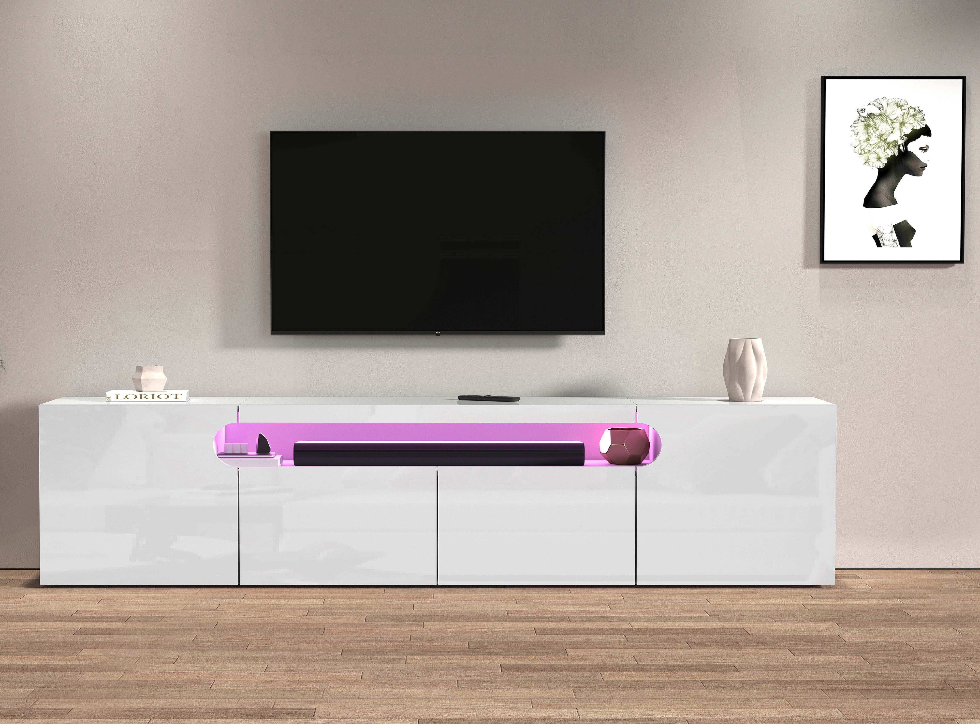 Home affaire Lowboard REAL TV-Möbel, 240 cm breit, 40/60 cm hoch, Hochglanz günstig online kaufen